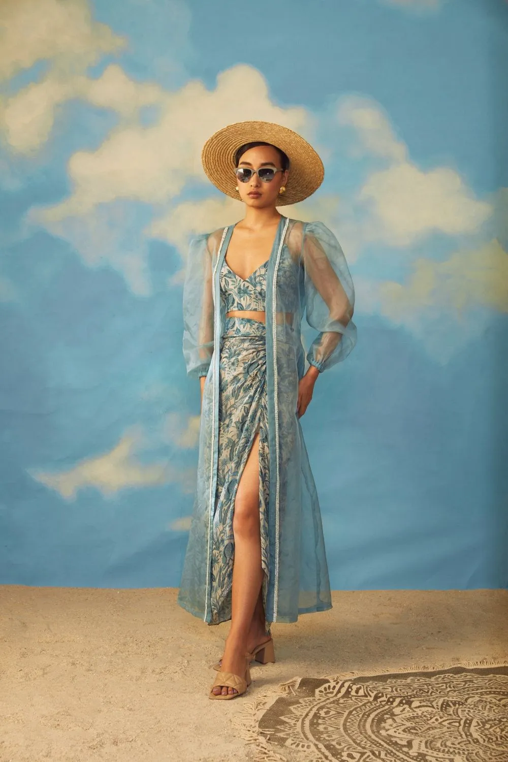 Turq peaks with drape skirt and cape