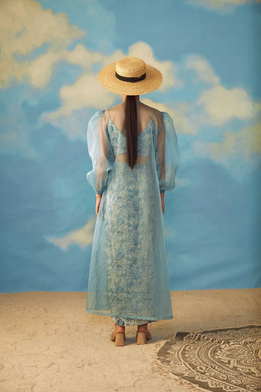 Turq peaks with drape skirt and cape