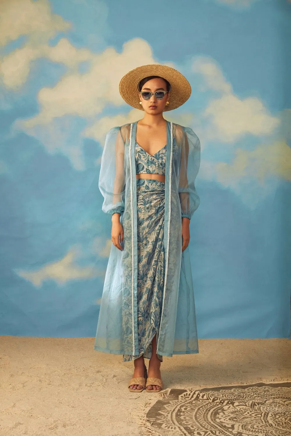 Turq peaks with drape skirt and cape