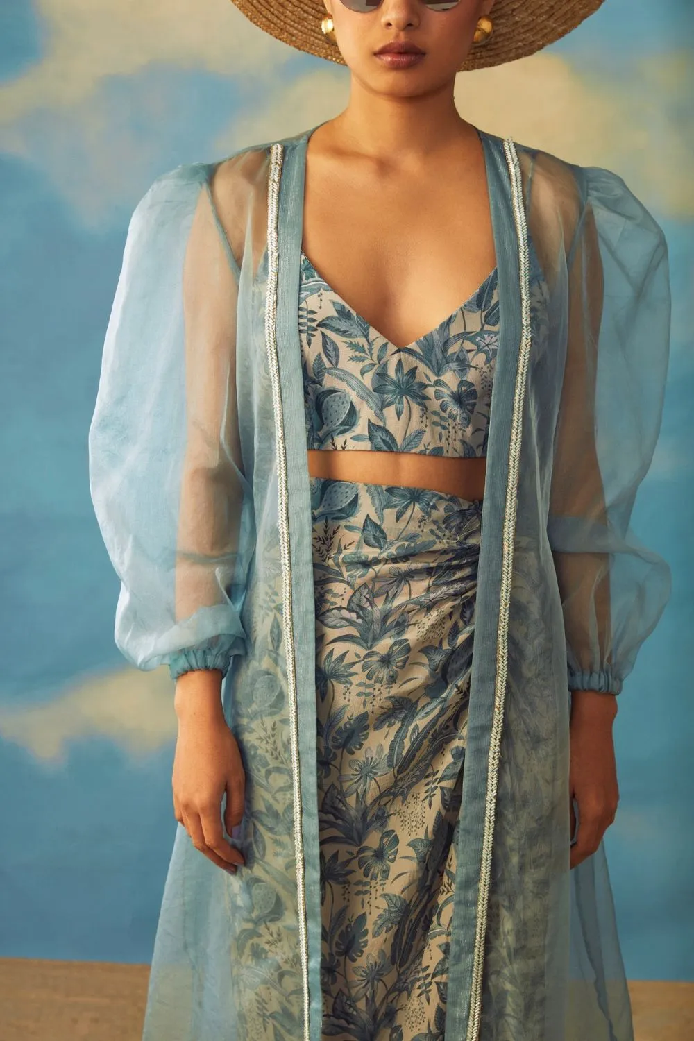 Turq peaks with drape skirt and cape