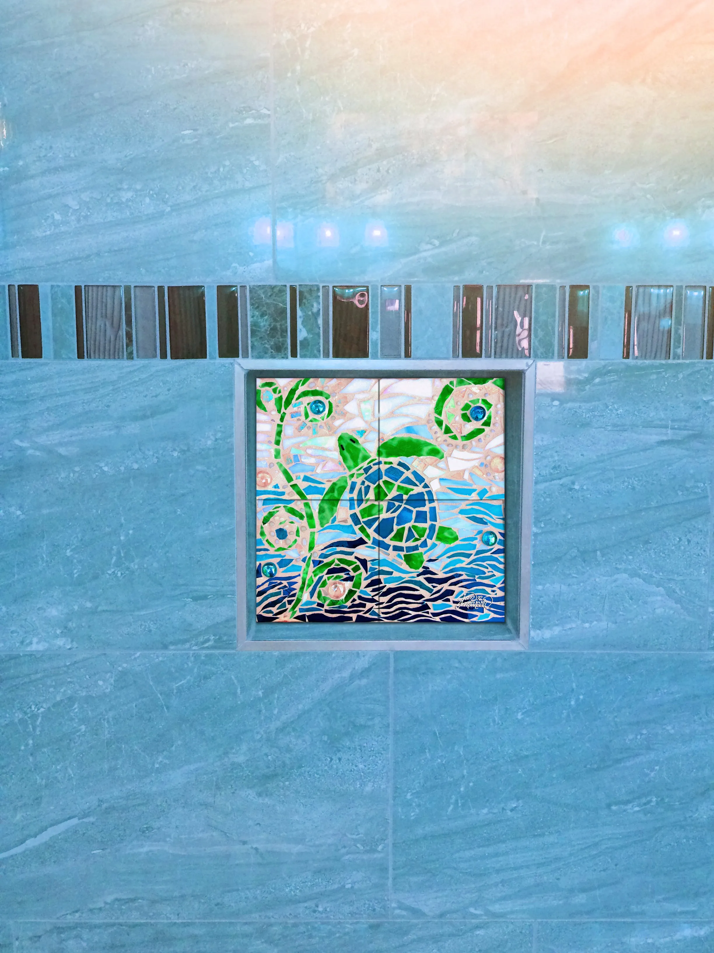 Turtle Turquoise Mosaic Tile Mural, High Quality (won't fade), Indoor or Outdoor, Beach Wall Tiles, Backsplash, Shower
