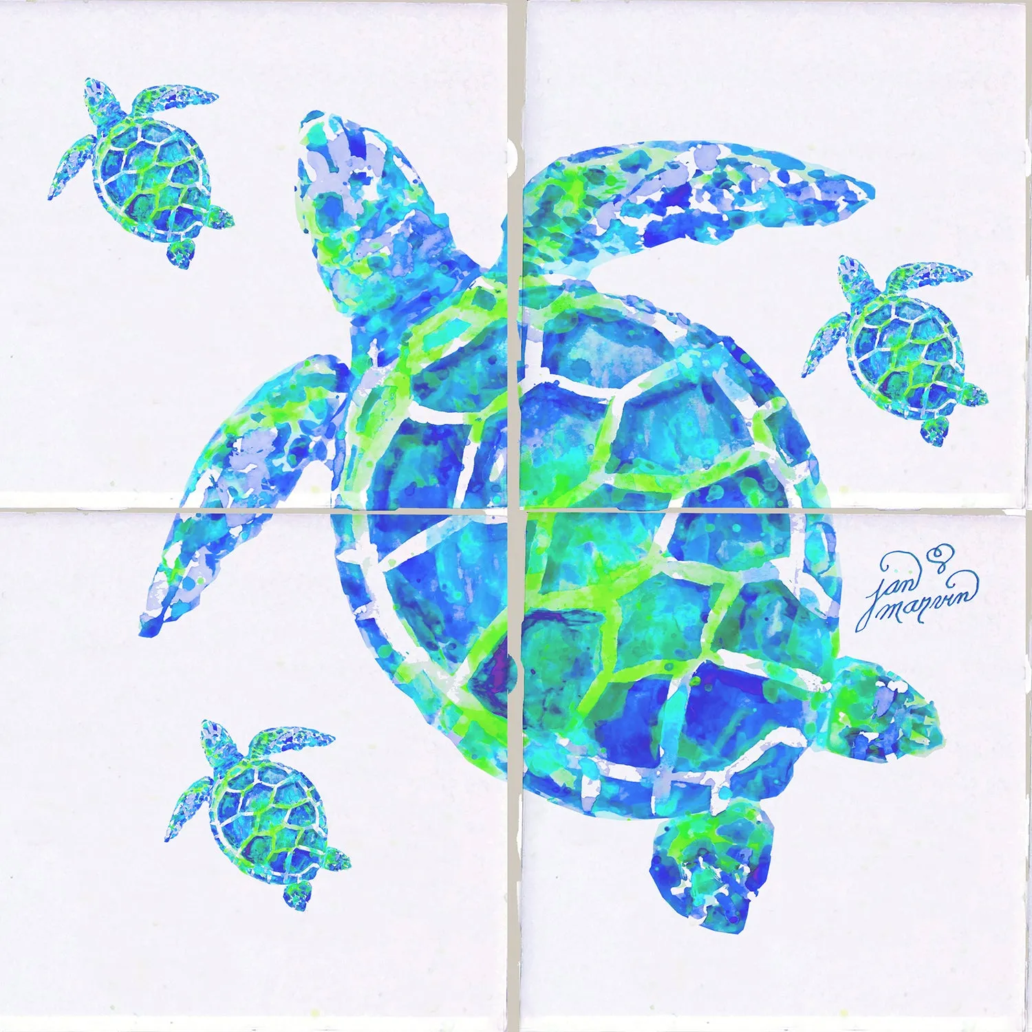 Turtle With Babies Tile Mural, High Quality (won't fade), Indoor or Outdoor, Beach Wall Tiles, Backsplash, Shower