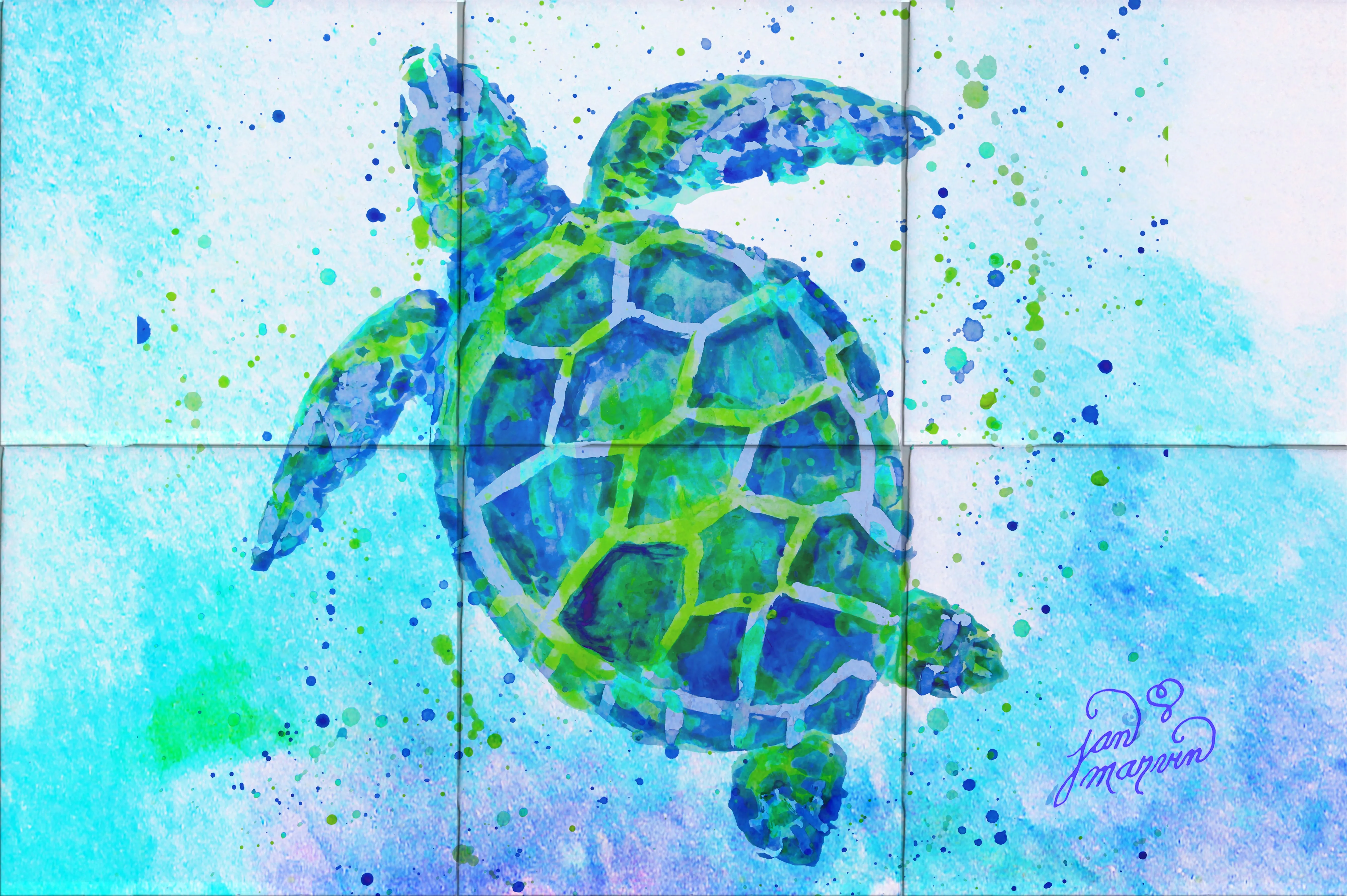 Turtle with background Tile Mural, High Quality (won't fade), Indoor or Outdoor, Beach Wall Tiles, Backsplash, Shower, Mosaic