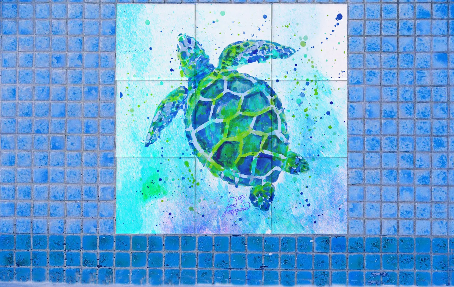Turtle with background Tile Mural, High Quality (won't fade), Indoor or Outdoor, Beach Wall Tiles, Backsplash, Shower, Mosaic