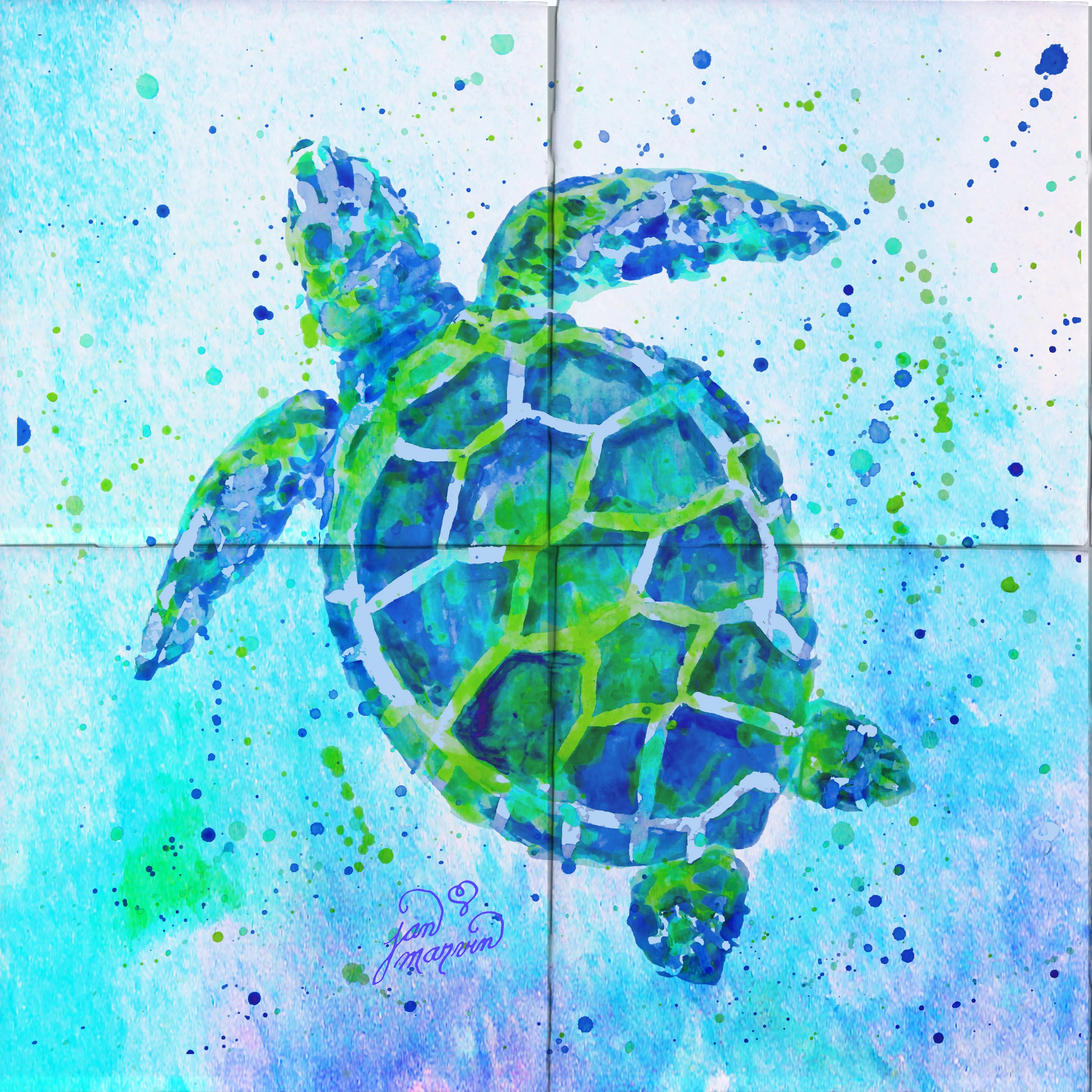 Turtle with background Tile Mural, High Quality (won't fade), Indoor or Outdoor, Beach Wall Tiles, Backsplash, Shower, Mosaic