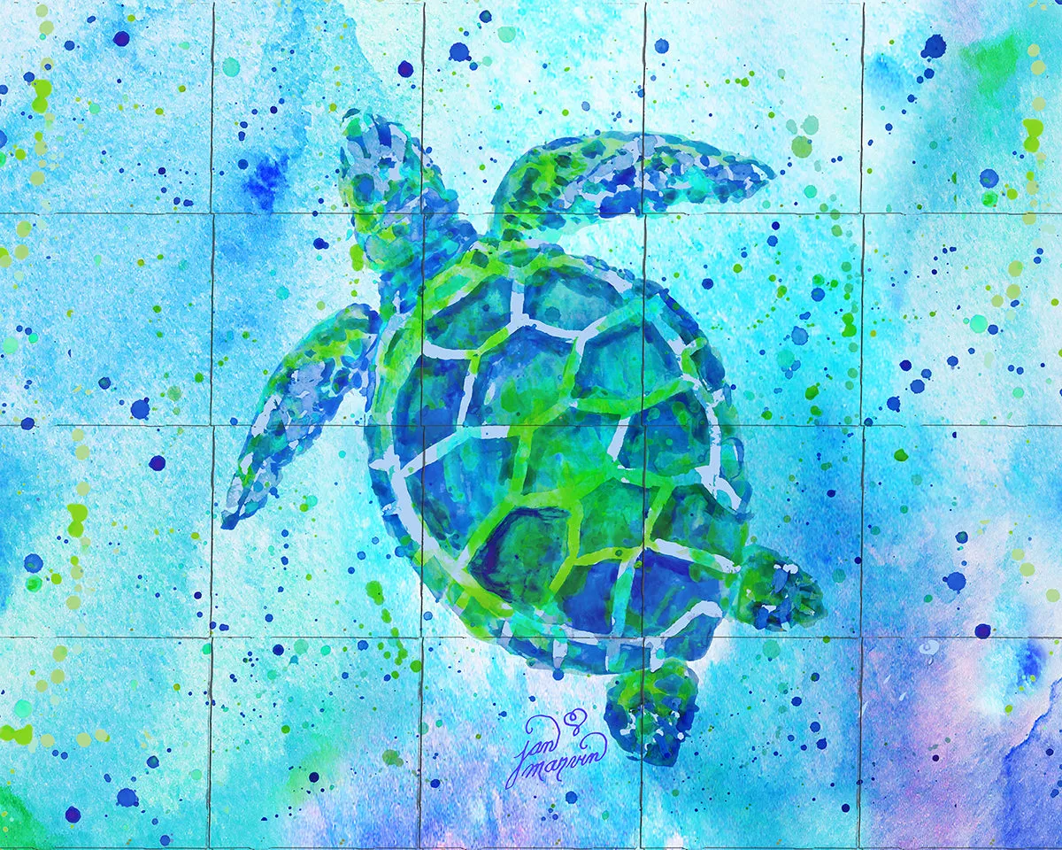 Turtle with background Tile Mural, High Quality (won't fade), Indoor or Outdoor, Beach Wall Tiles, Backsplash, Shower, Mosaic