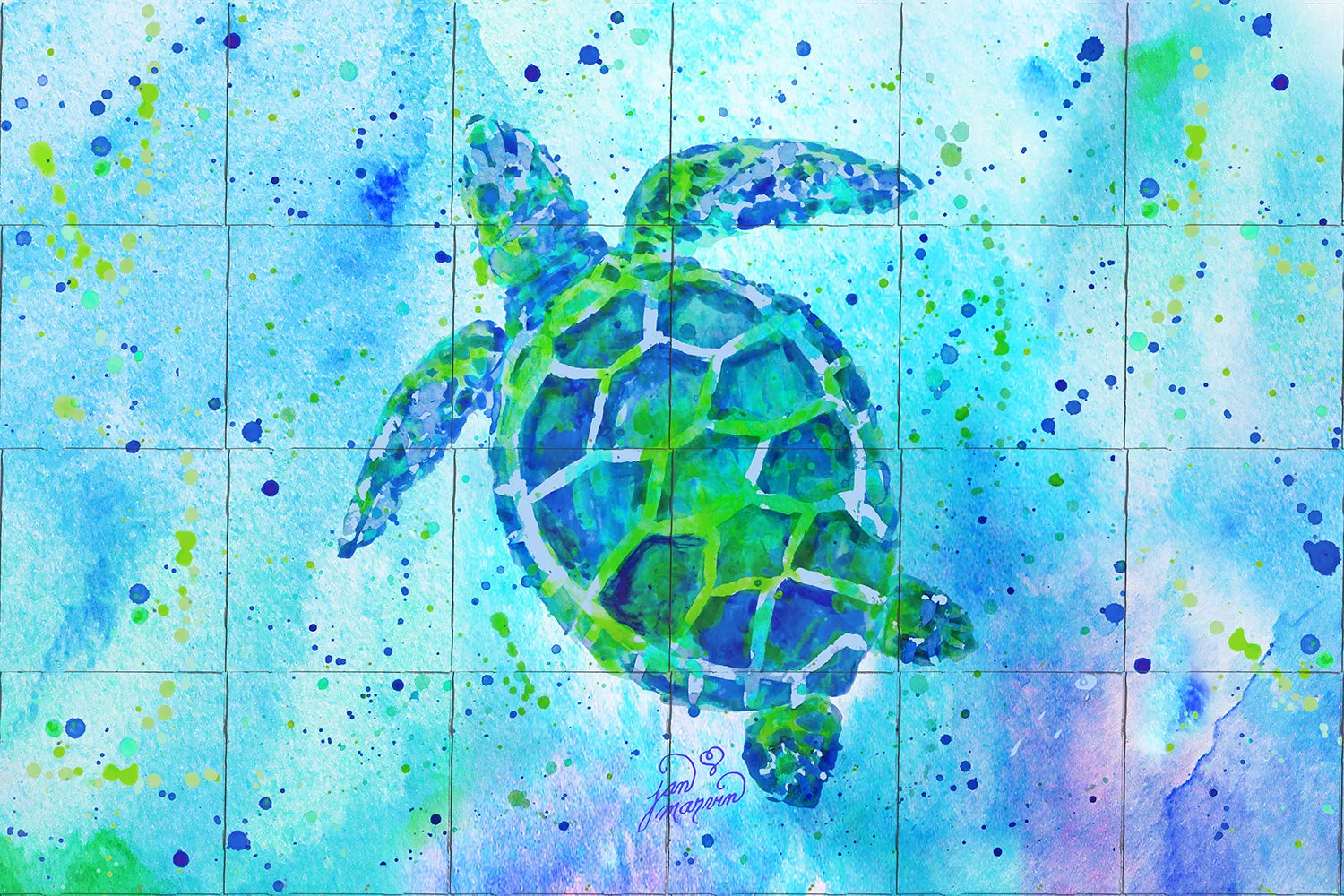 Turtle with background Tile Mural, High Quality (won't fade), Indoor or Outdoor, Beach Wall Tiles, Backsplash, Shower, Mosaic
