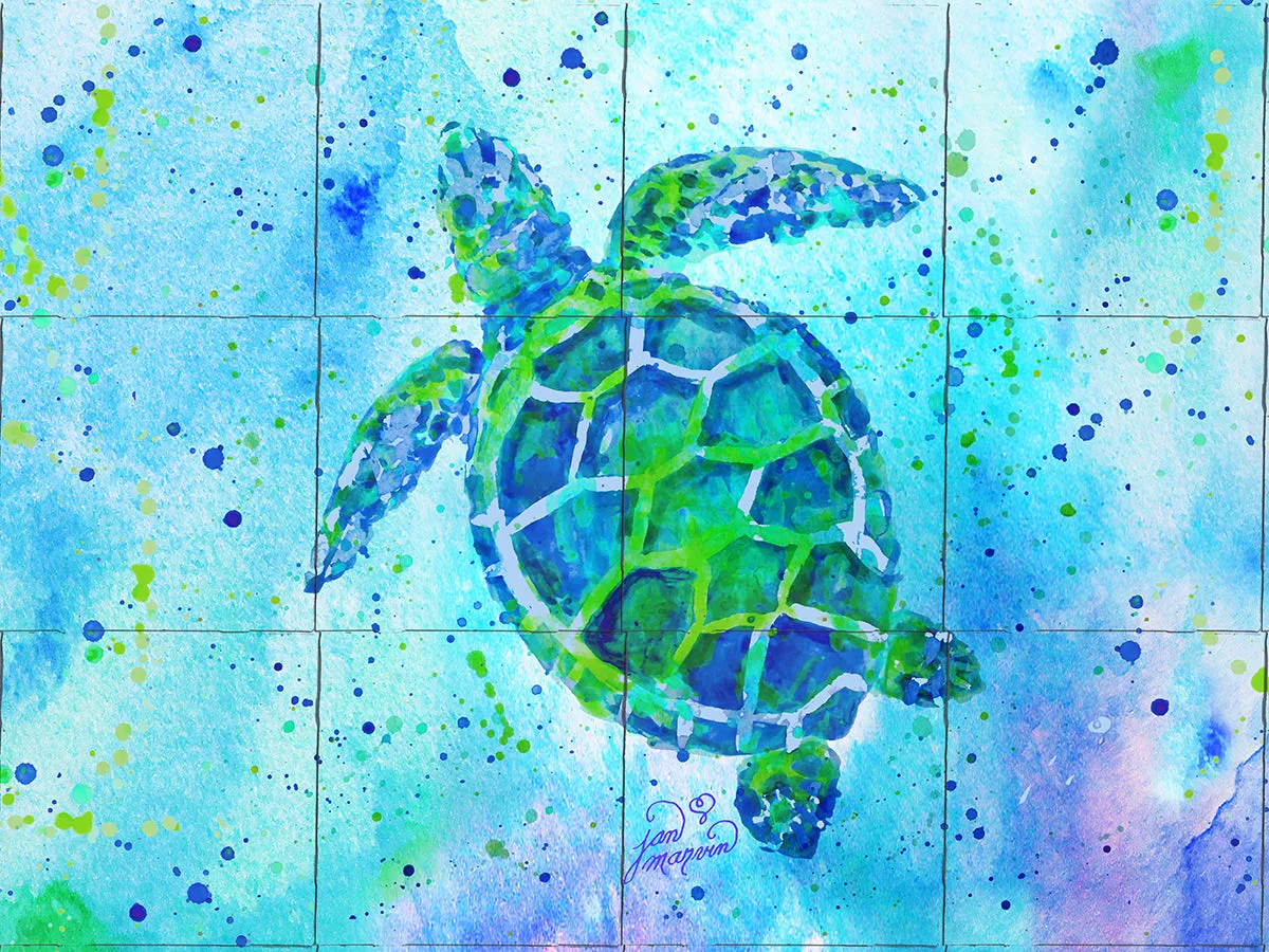 Turtle with background Tile Mural, High Quality (won't fade), Indoor or Outdoor, Beach Wall Tiles, Backsplash, Shower, Mosaic
