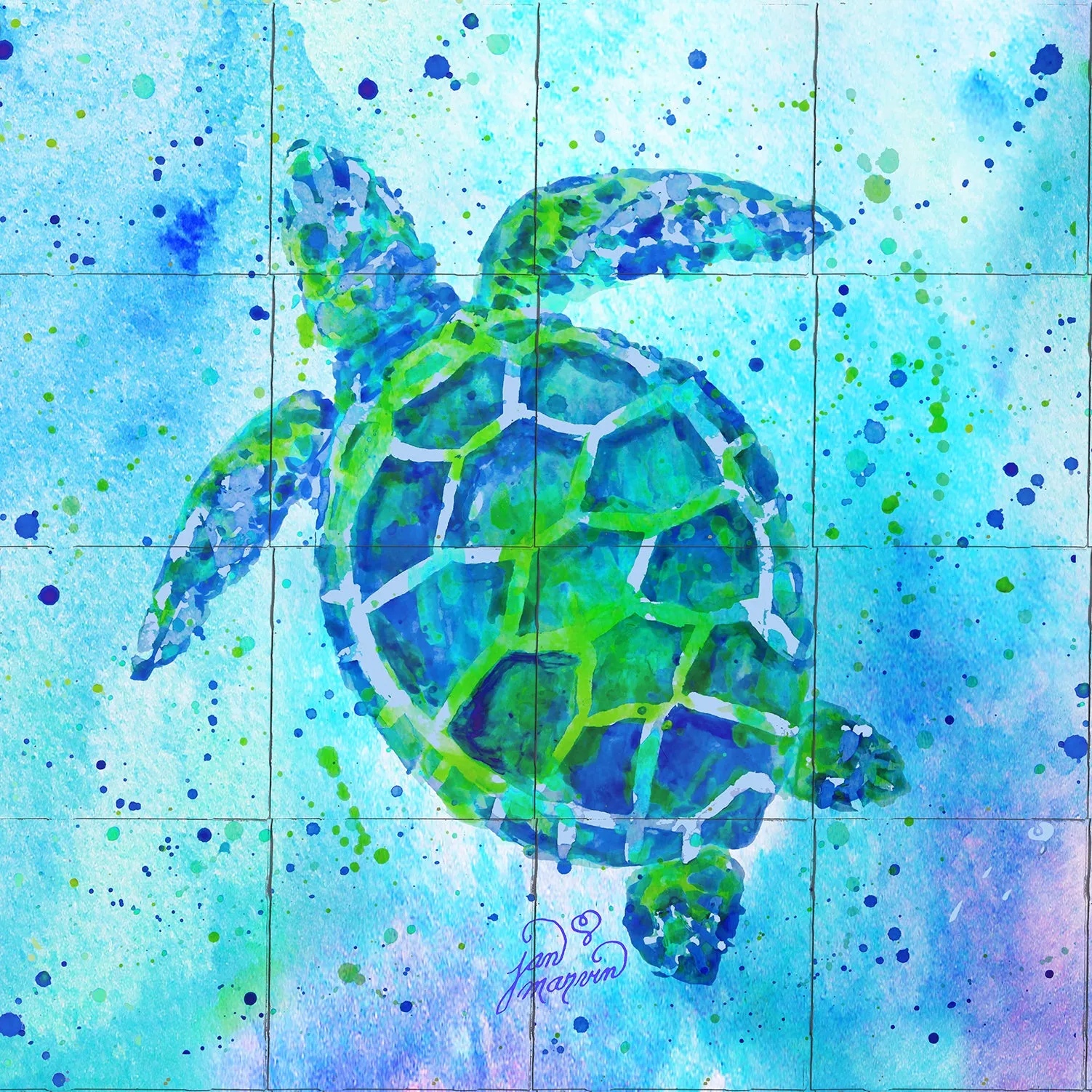 Turtle with background Tile Mural, High Quality (won't fade), Indoor or Outdoor, Beach Wall Tiles, Backsplash, Shower, Mosaic
