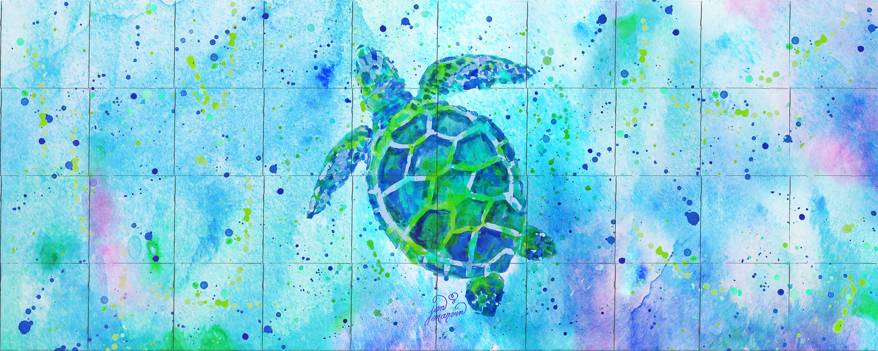 Turtle with background Tile Mural, High Quality (won't fade), Indoor or Outdoor, Beach Wall Tiles, Backsplash, Shower, Mosaic