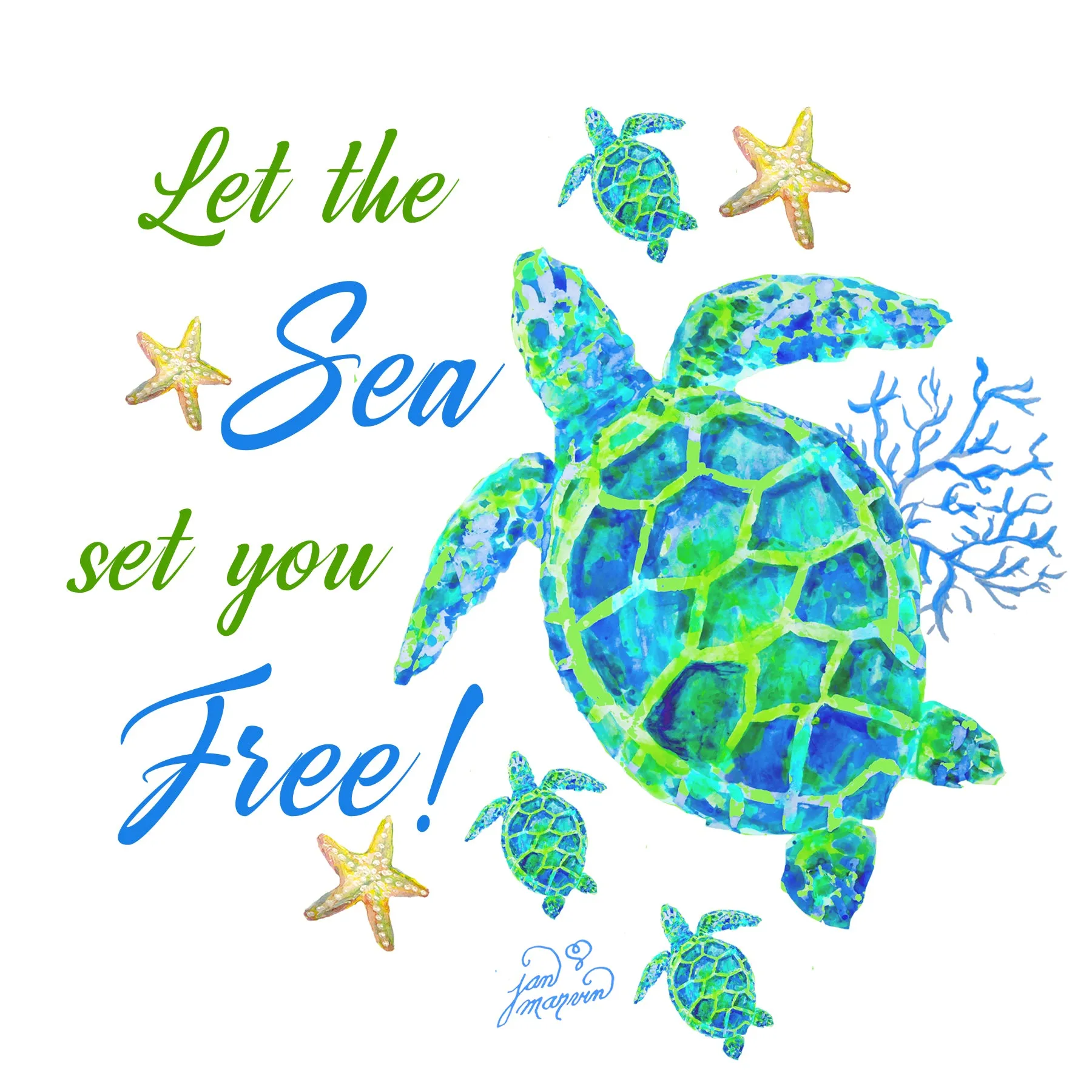 Turtle with Coral Tile Mural, Let the Sea Set You Free, High Quality (won't fade), Indoor or Outdoor, Wall Tiles, Backsplash, Shower, Mosaic