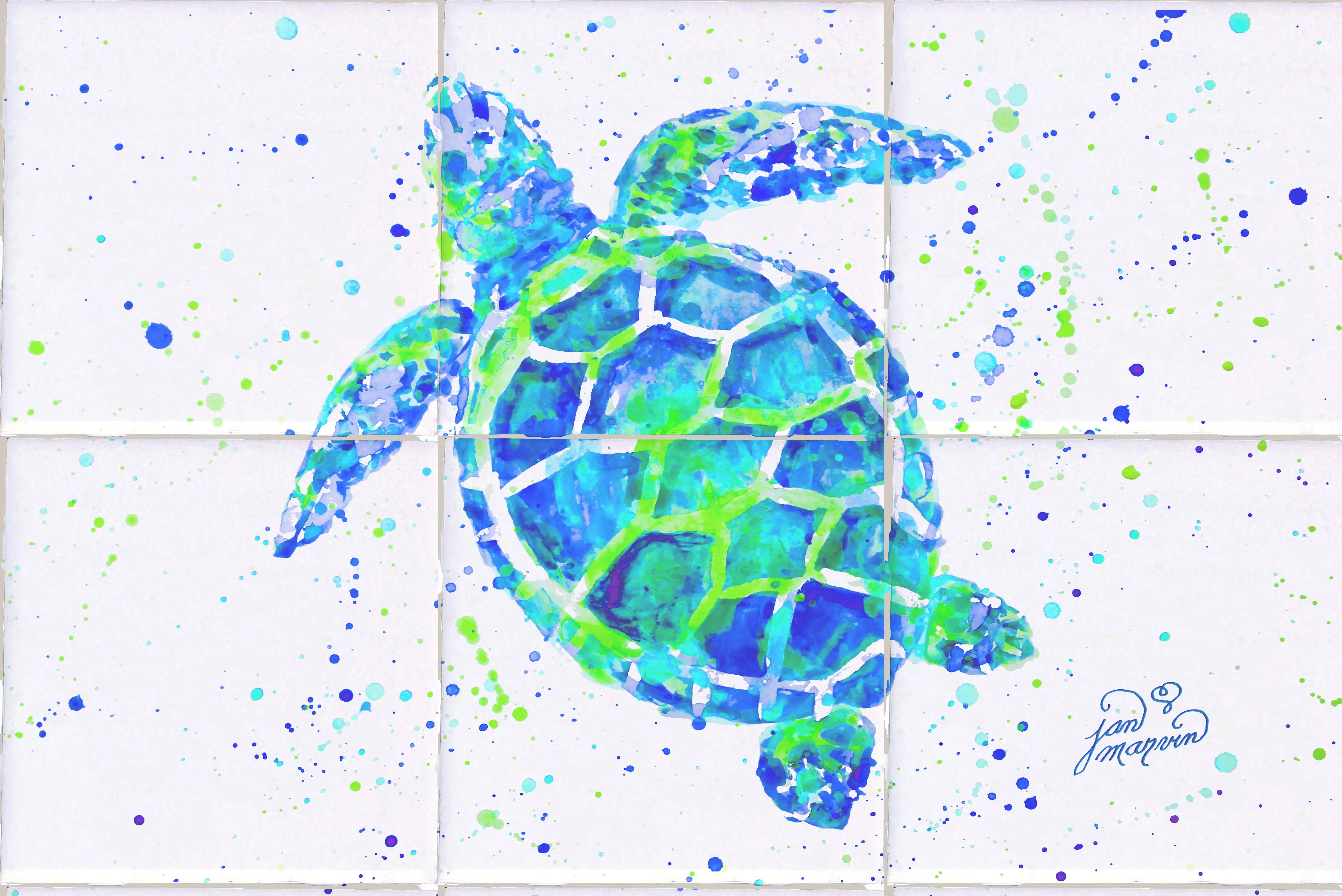 Turtle w/Paint Tile Mural, High Quality (won't fade), Indoor or Outdoor, Beach Wall Tiles, Backsplash, Shower, Mosaic