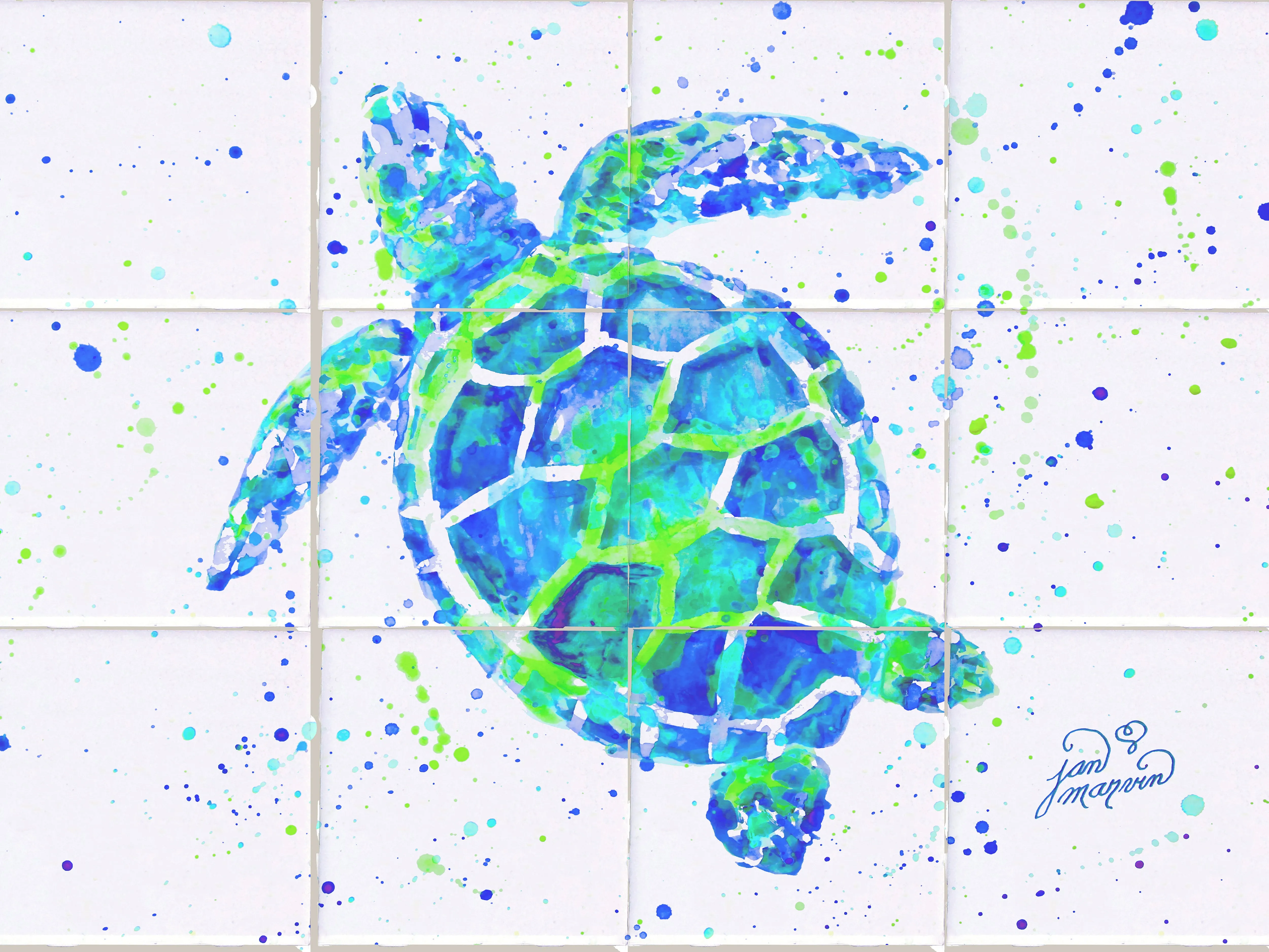 Turtle w/Paint Tile Mural, High Quality (won't fade), Indoor or Outdoor, Beach Wall Tiles, Backsplash, Shower, Mosaic