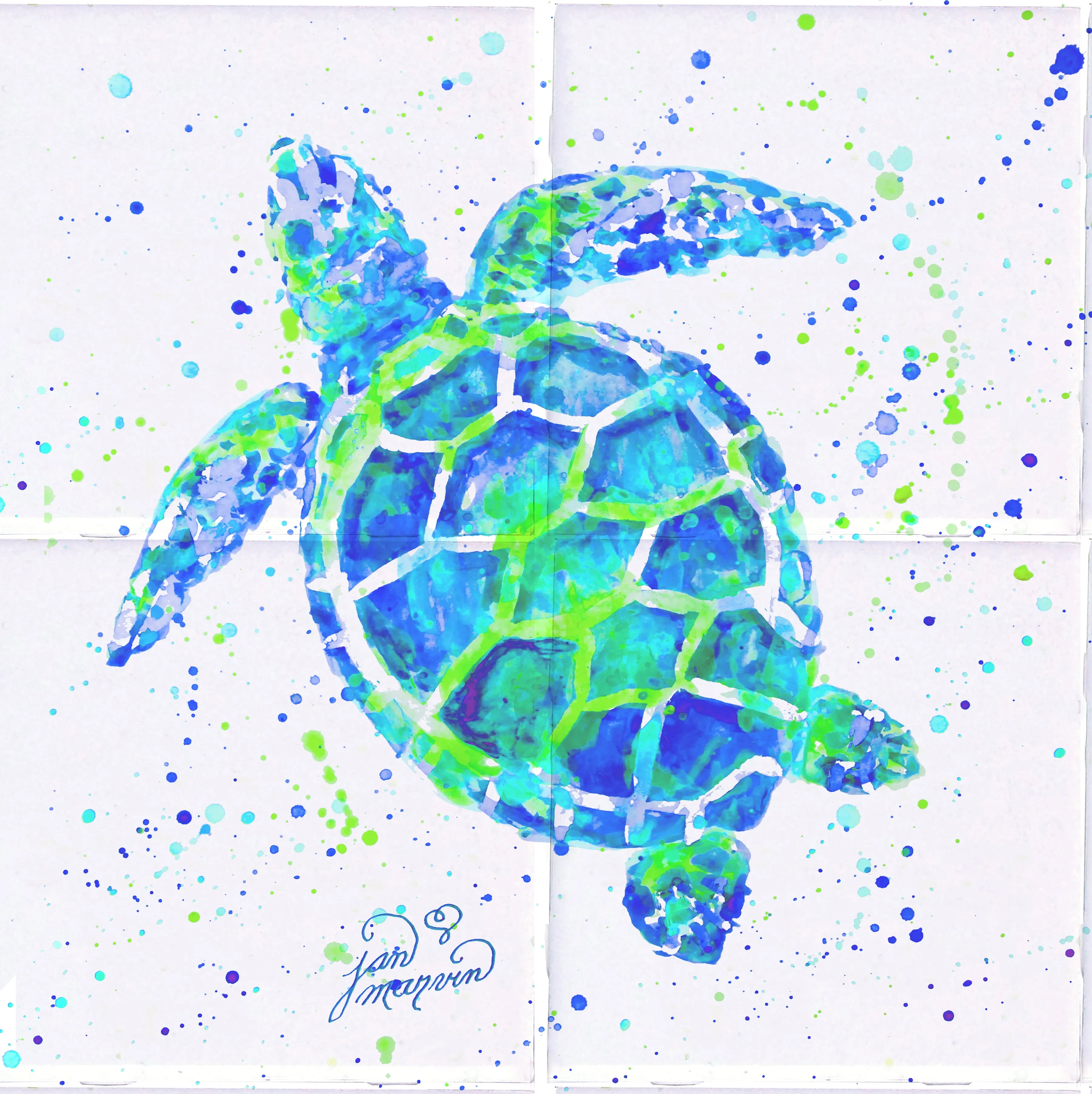 Turtle w/Paint Tile Mural, High Quality (won't fade), Indoor or Outdoor, Beach Wall Tiles, Backsplash, Shower, Mosaic