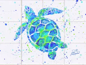 Turtle w/Paint Tile Mural, High Quality (won't fade), Indoor or Outdoor, Beach Wall Tiles, Backsplash, Shower, Mosaic