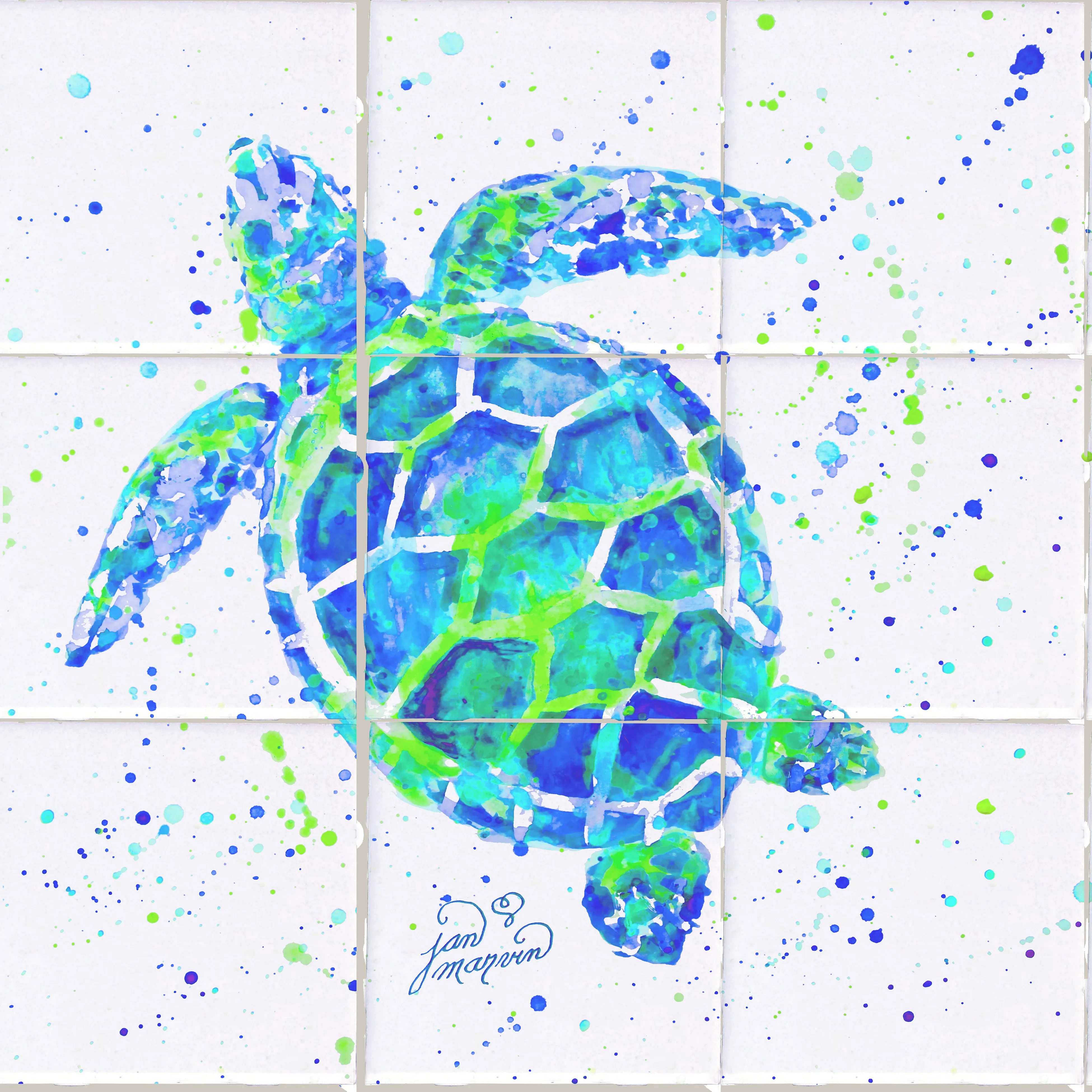 Turtle w/Paint Tile Mural, High Quality (won't fade), Indoor or Outdoor, Beach Wall Tiles, Backsplash, Shower, Mosaic