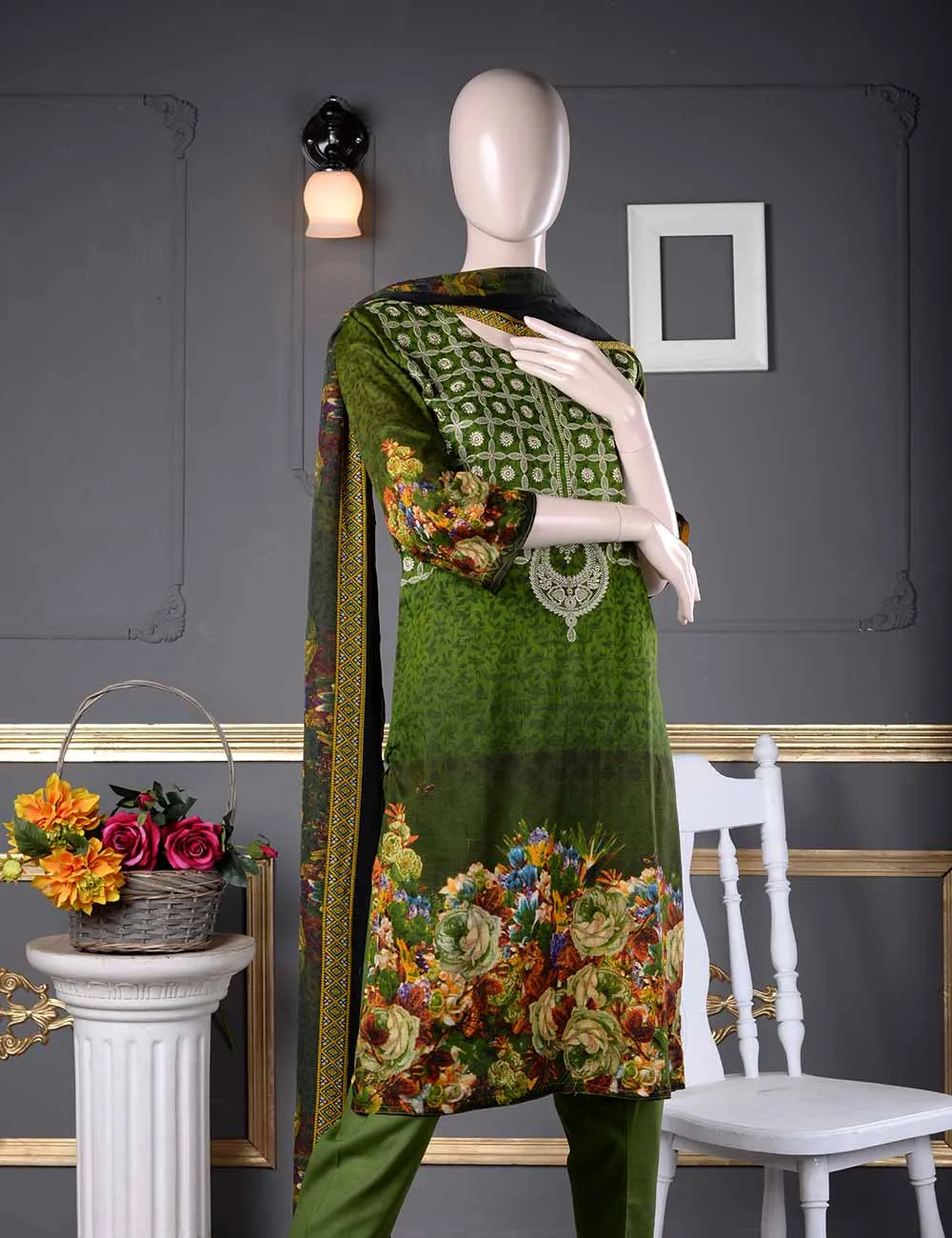 Un-stitched Embroidered Lawn (AQ-3A) Ethnic Aestheticism