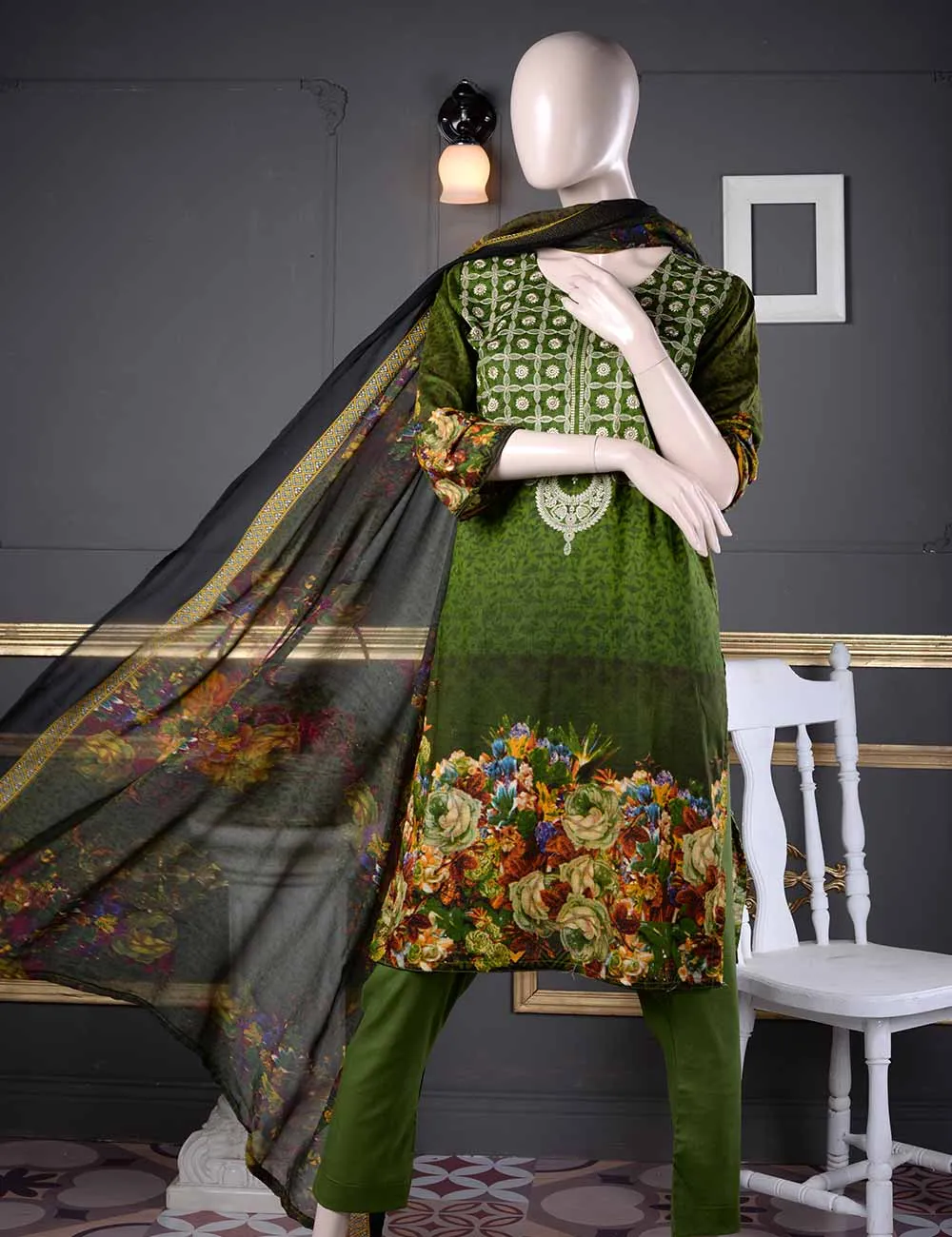 Un-stitched Embroidered Lawn (AQ-3A) Ethnic Aestheticism