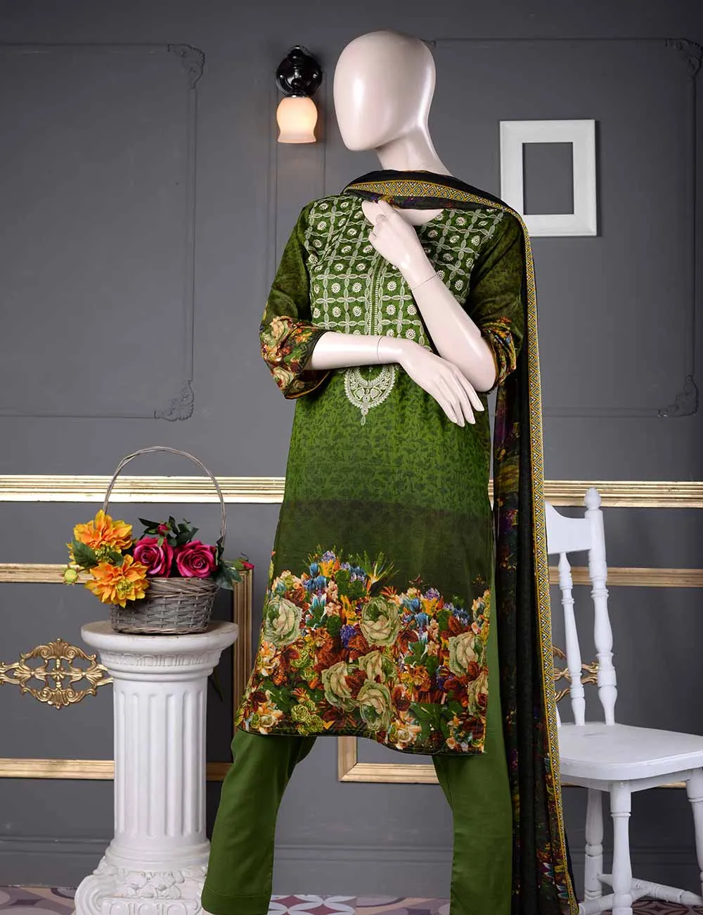 Un-stitched Embroidered Lawn (AQ-3A) Ethnic Aestheticism