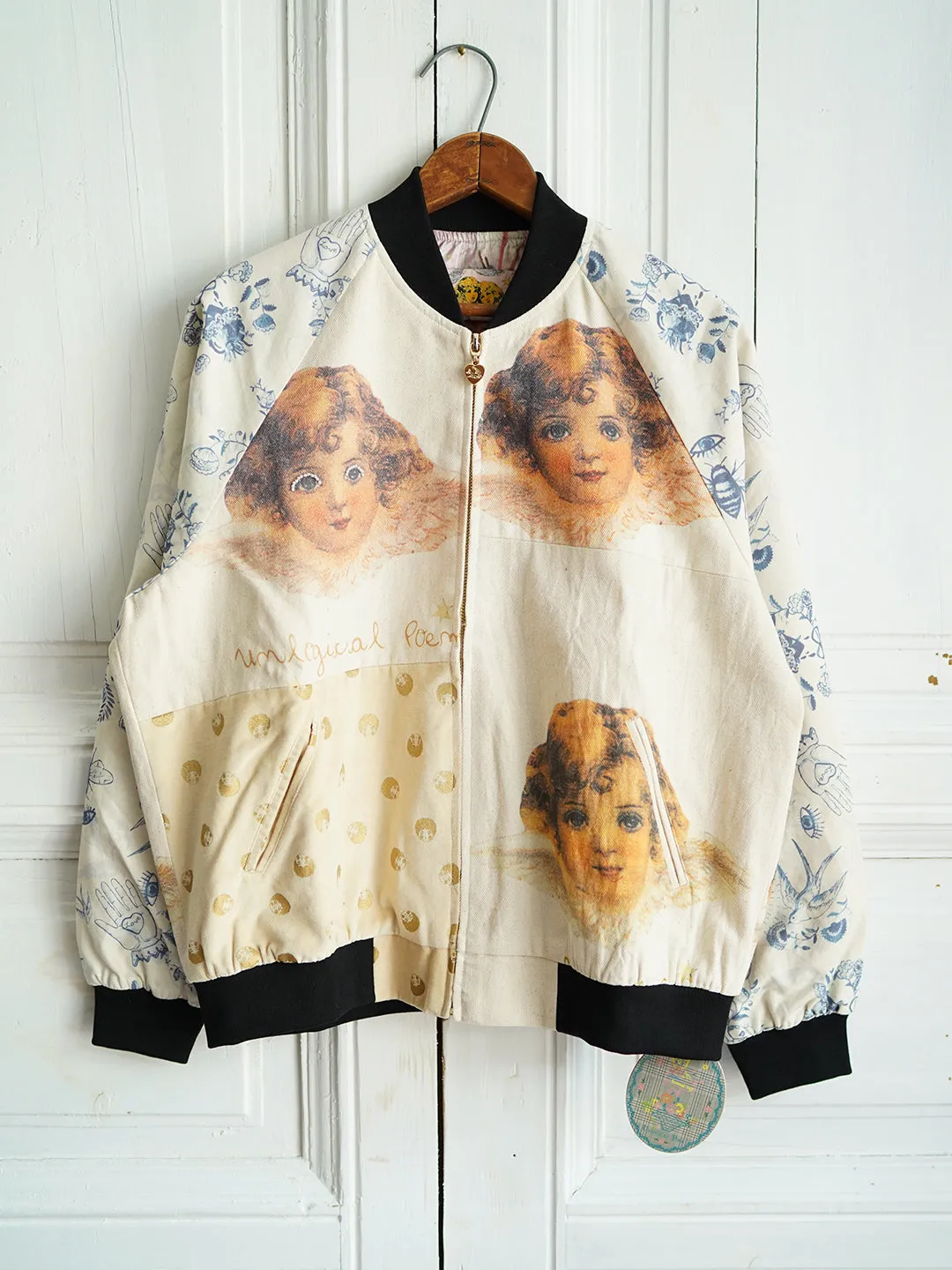 Unlogical Poem Angel Illustration Print Patchwork Souvenir Jacket