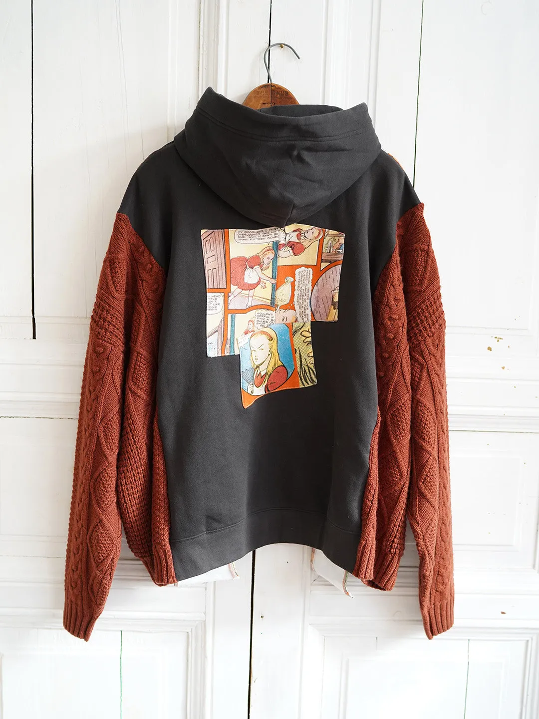 Unlogical Poem Fairy Tale Print Patchwork Knitted Hoodie
