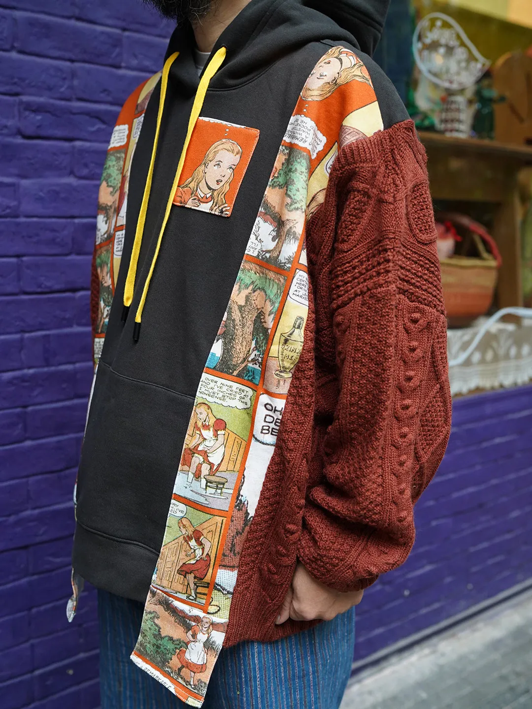 Unlogical Poem Fairy Tale Print Patchwork Knitted Hoodie