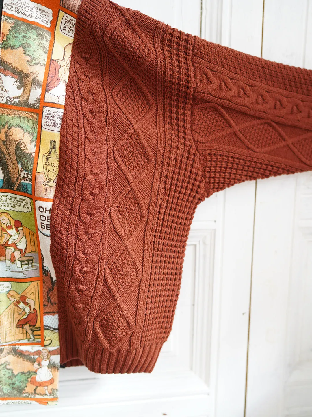 Unlogical Poem Fairy Tale Print Patchwork Knitted Hoodie