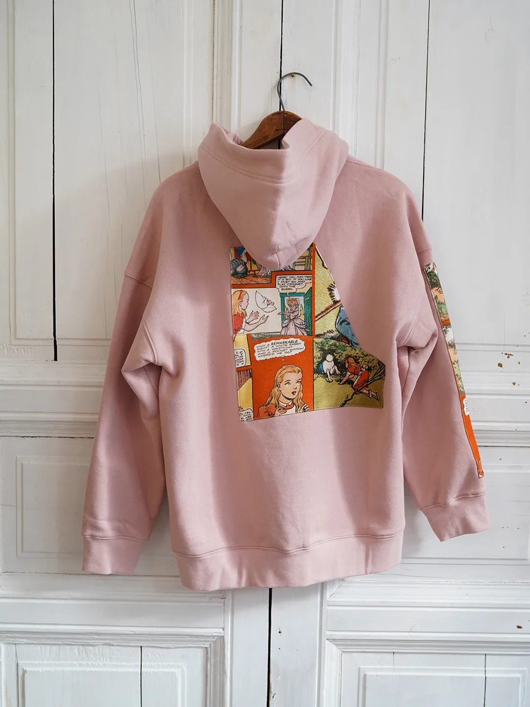 Unlogical Poem Fairy Tale Print Patchwork Pink Hoodie