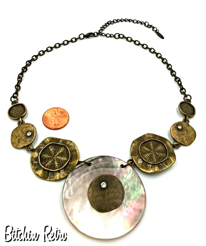 VCLM Beachy Statement Necklace with Rhinestones and Sand Dollars