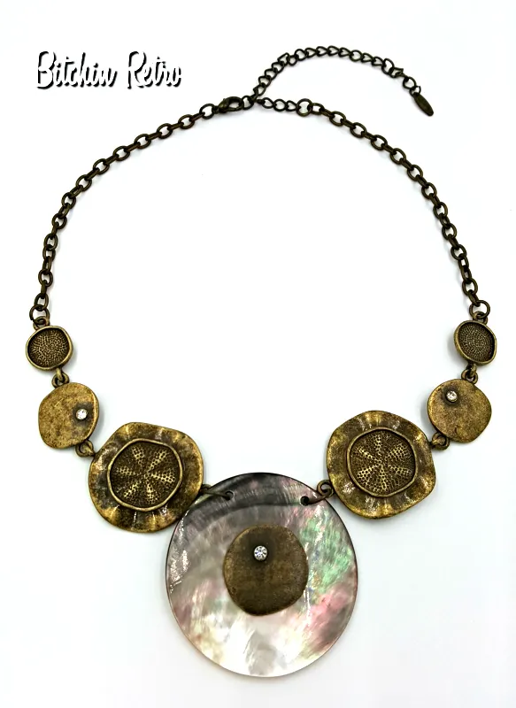 VCLM Beachy Statement Necklace with Rhinestones and Sand Dollars