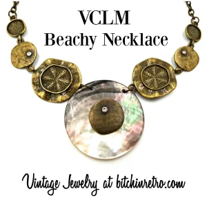 VCLM Beachy Statement Necklace with Rhinestones and Sand Dollars