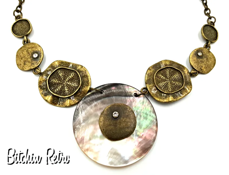 VCLM Beachy Statement Necklace with Rhinestones and Sand Dollars