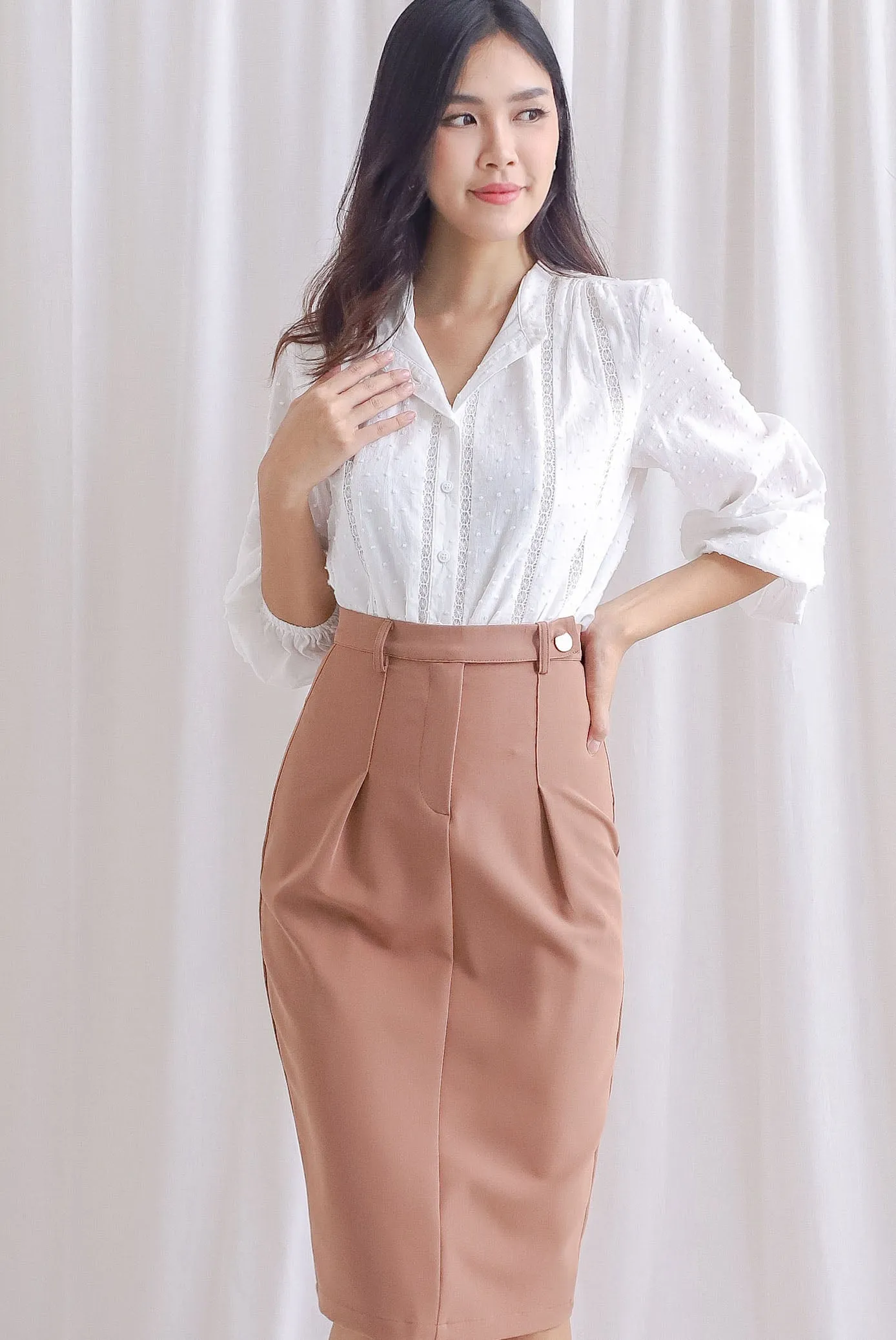 Verniece Ladder Trim Swissdots Victorian Top In White