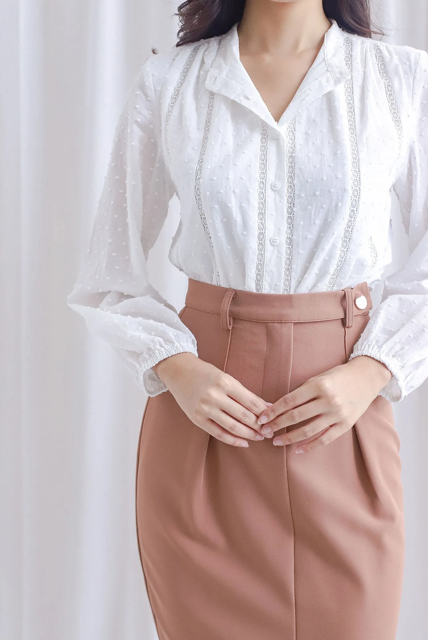 Verniece Ladder Trim Swissdots Victorian Top In White