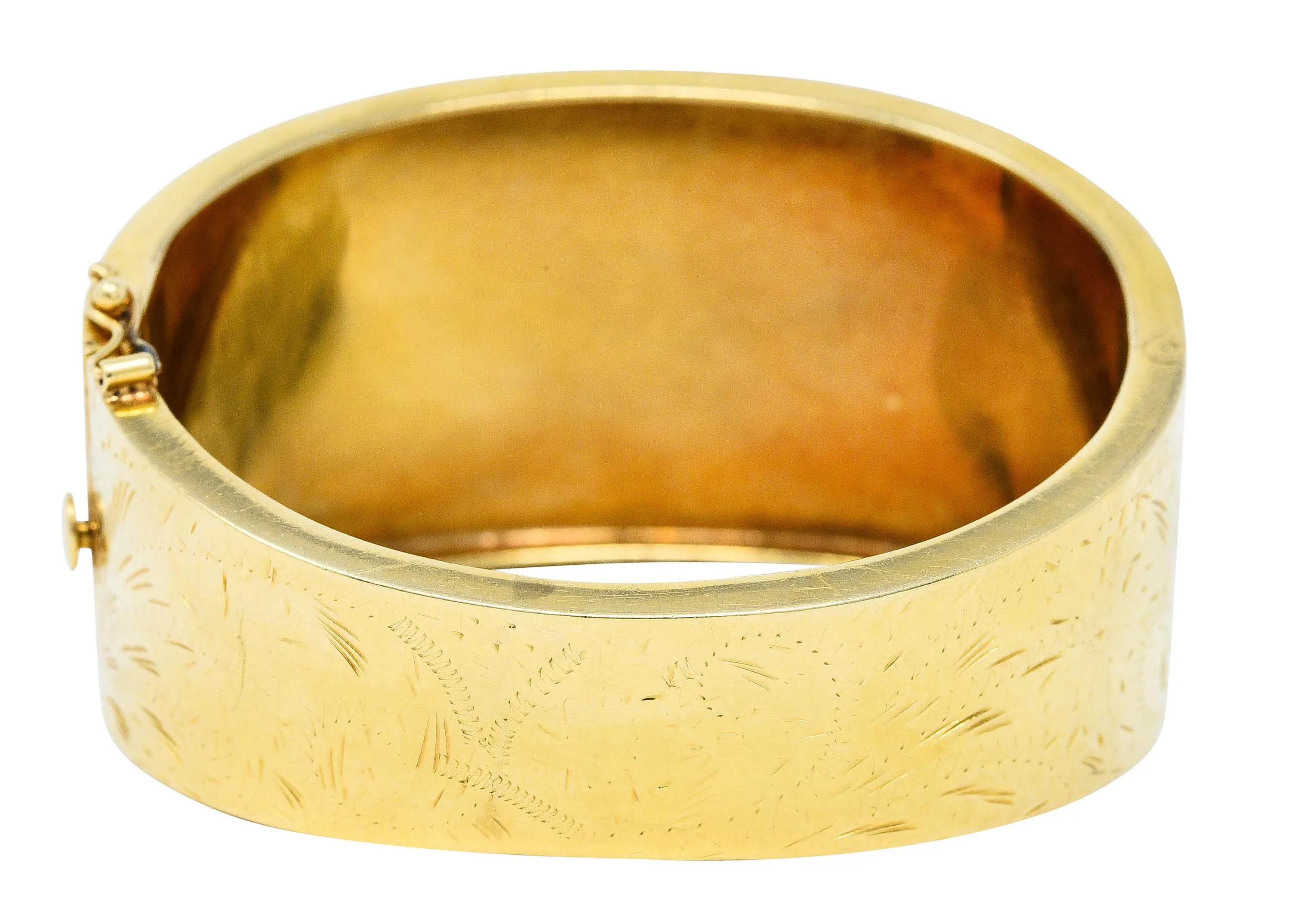 Victorian 14 Karat Gold Engraved Floral Bangle Bracelet Circa 1900