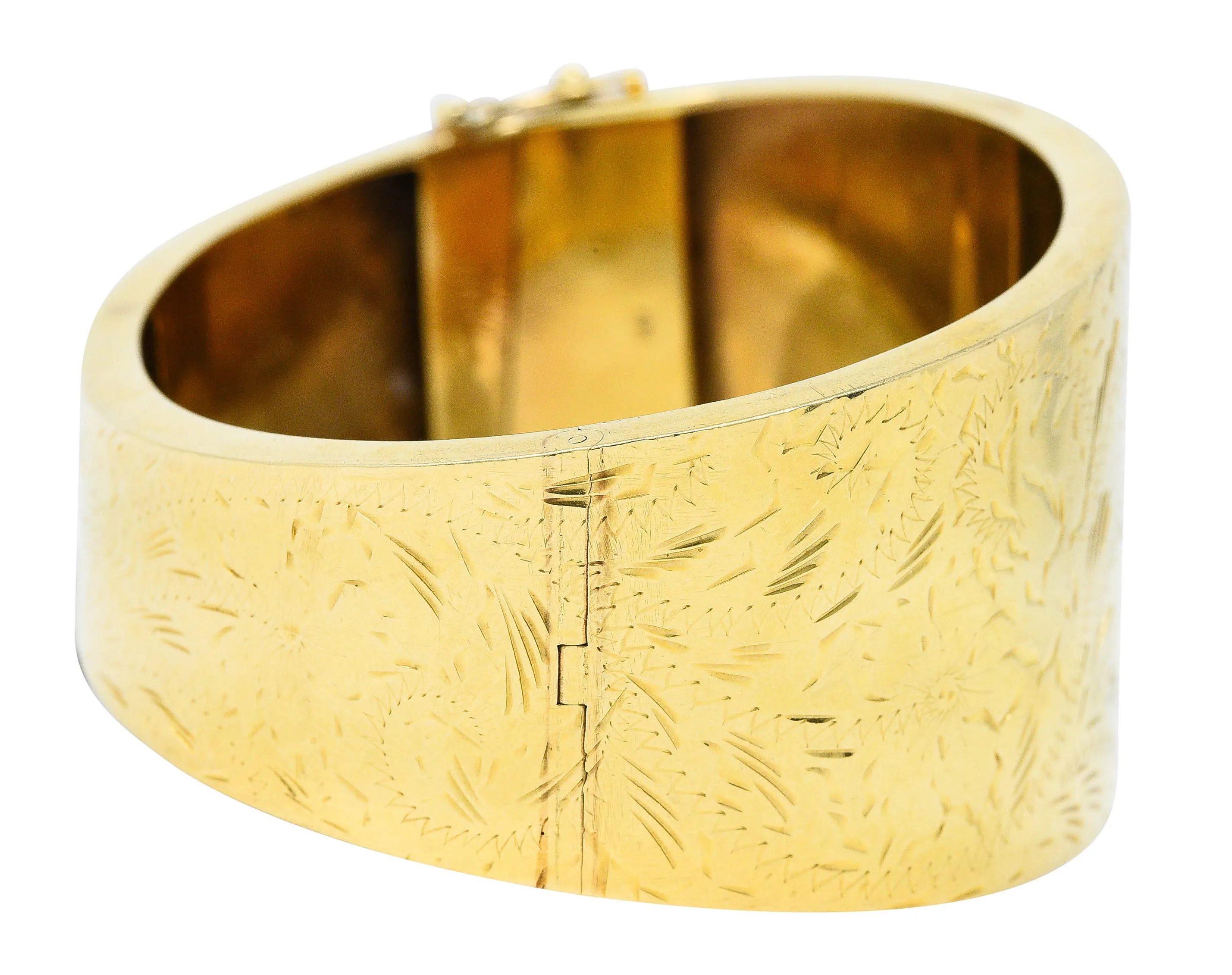 Victorian 14 Karat Gold Engraved Floral Bangle Bracelet Circa 1900