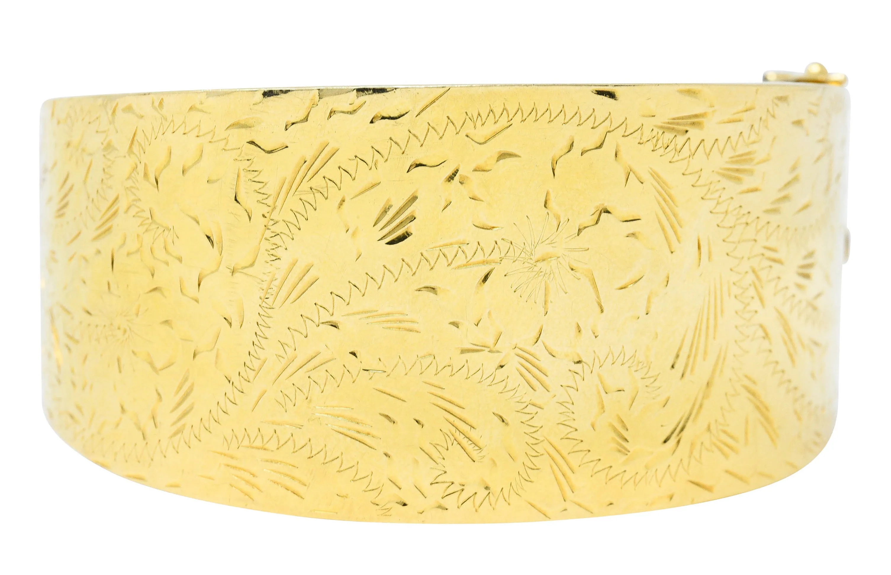 Victorian 14 Karat Gold Engraved Floral Bangle Bracelet Circa 1900