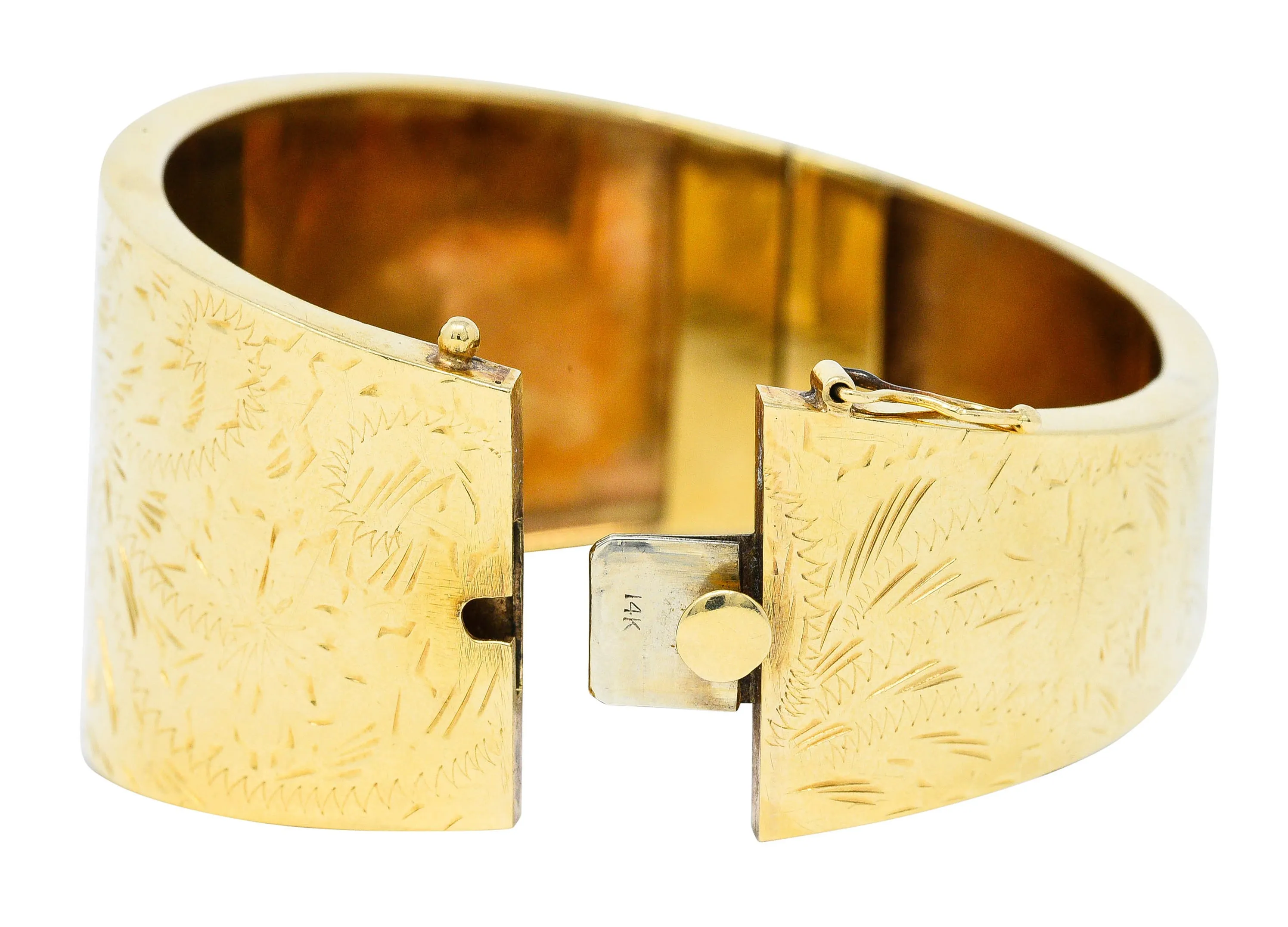 Victorian 14 Karat Gold Engraved Floral Bangle Bracelet Circa 1900
