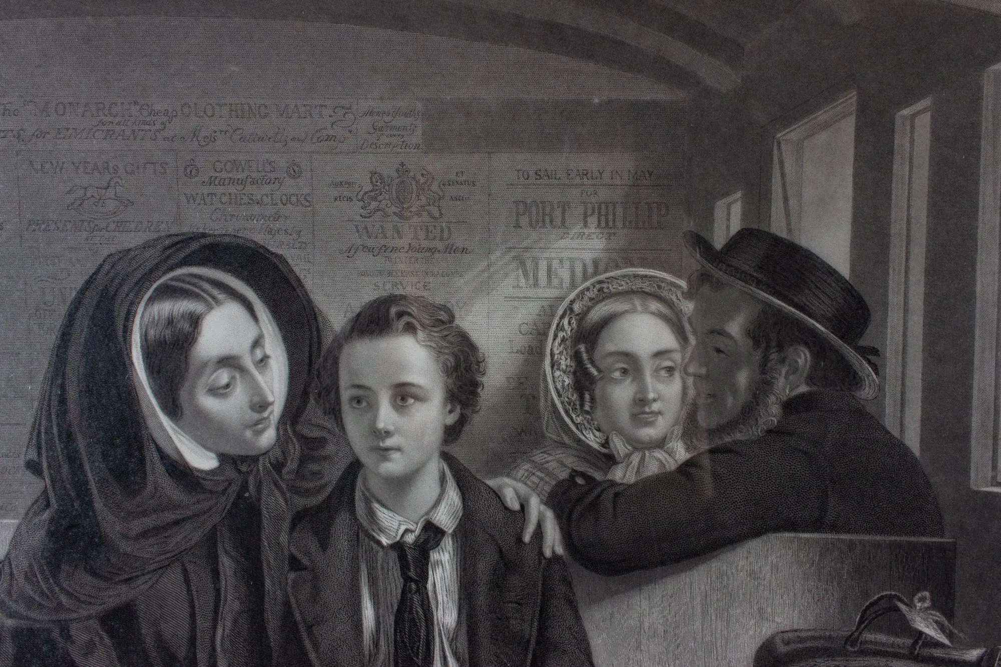 Victorian Engraving of "The Departure" by Abraham Solomon in Antique Gilt Frame