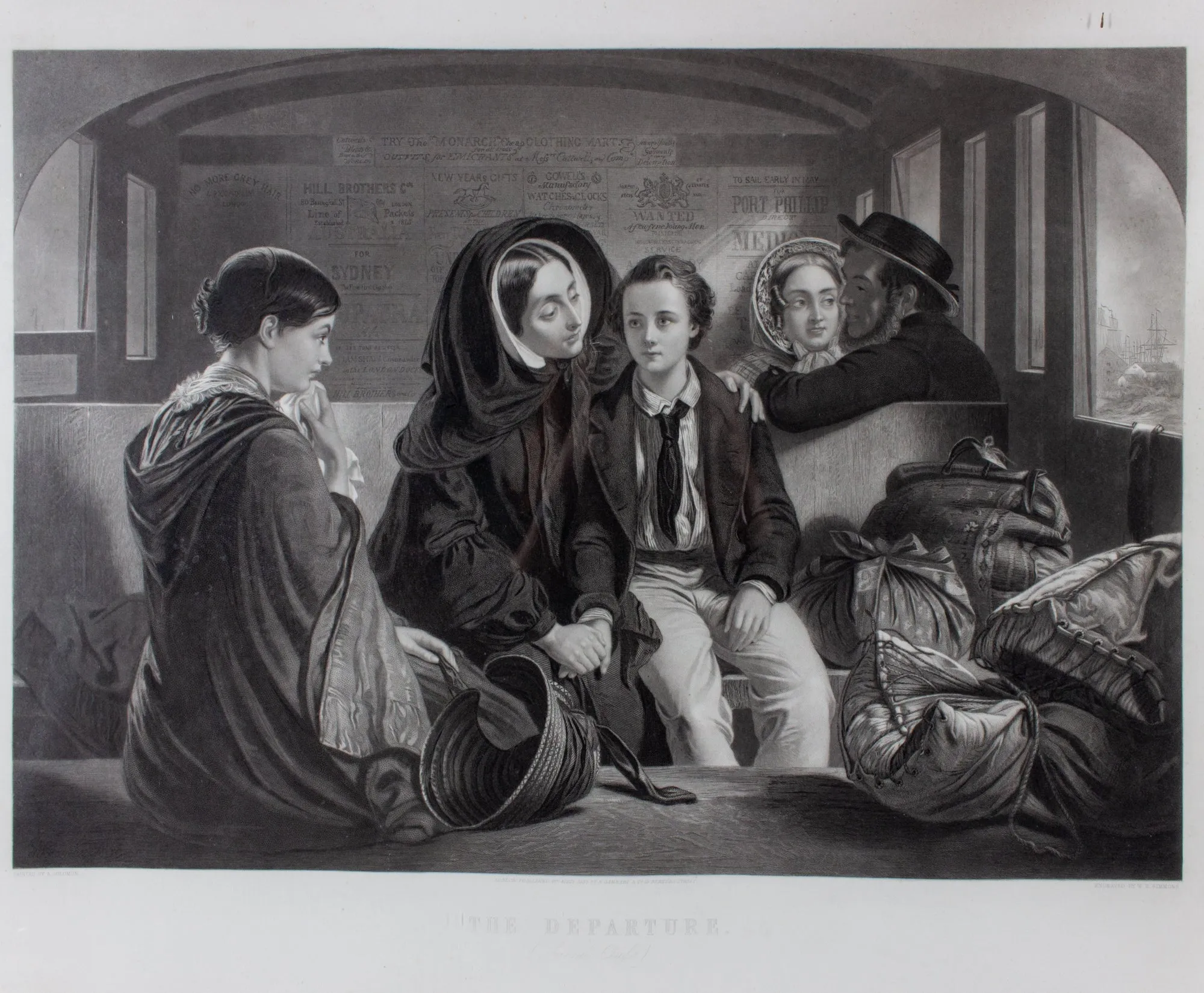 Victorian Engraving of "The Departure" by Abraham Solomon in Antique Gilt Frame