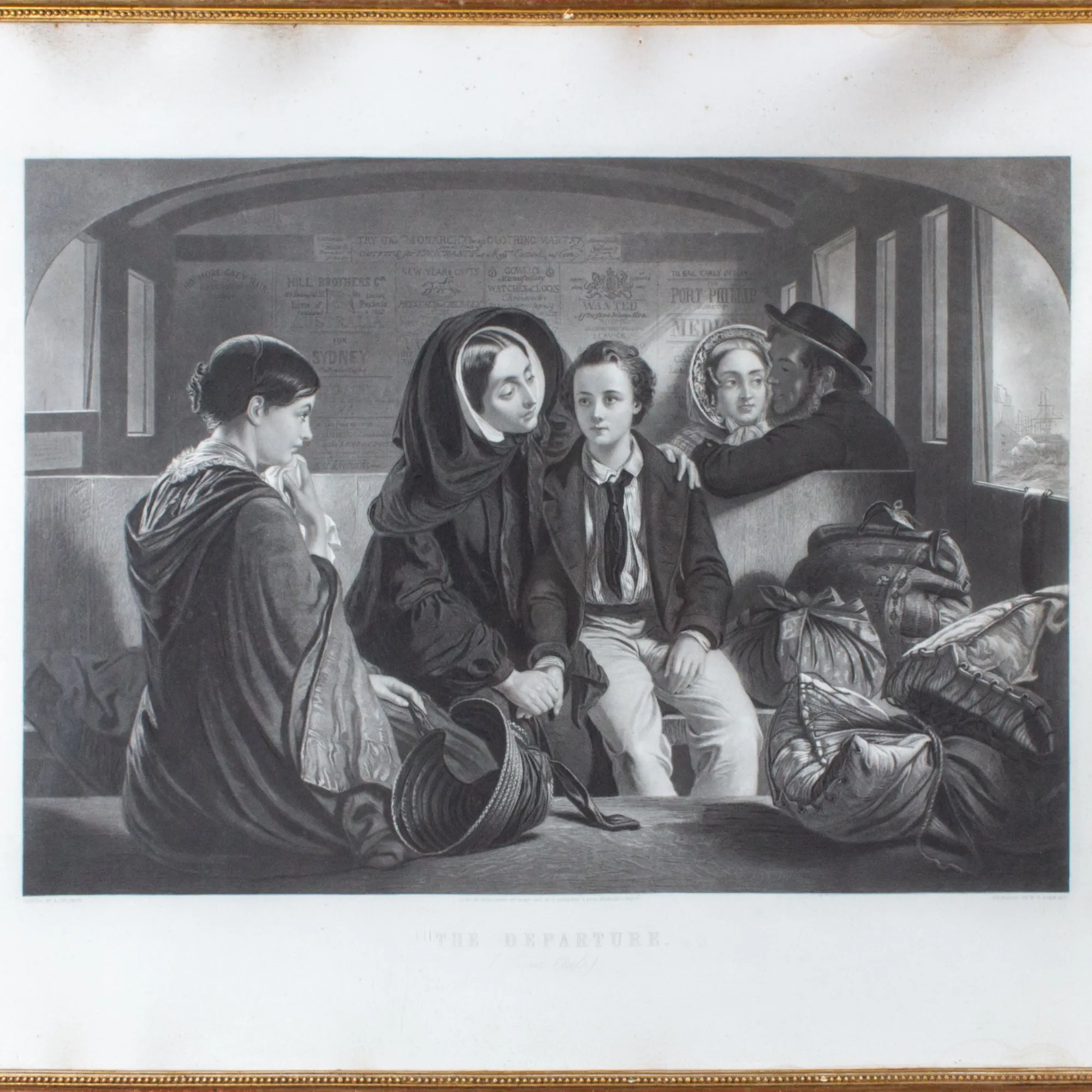 Victorian Engraving of "The Departure" by Abraham Solomon in Antique Gilt Frame