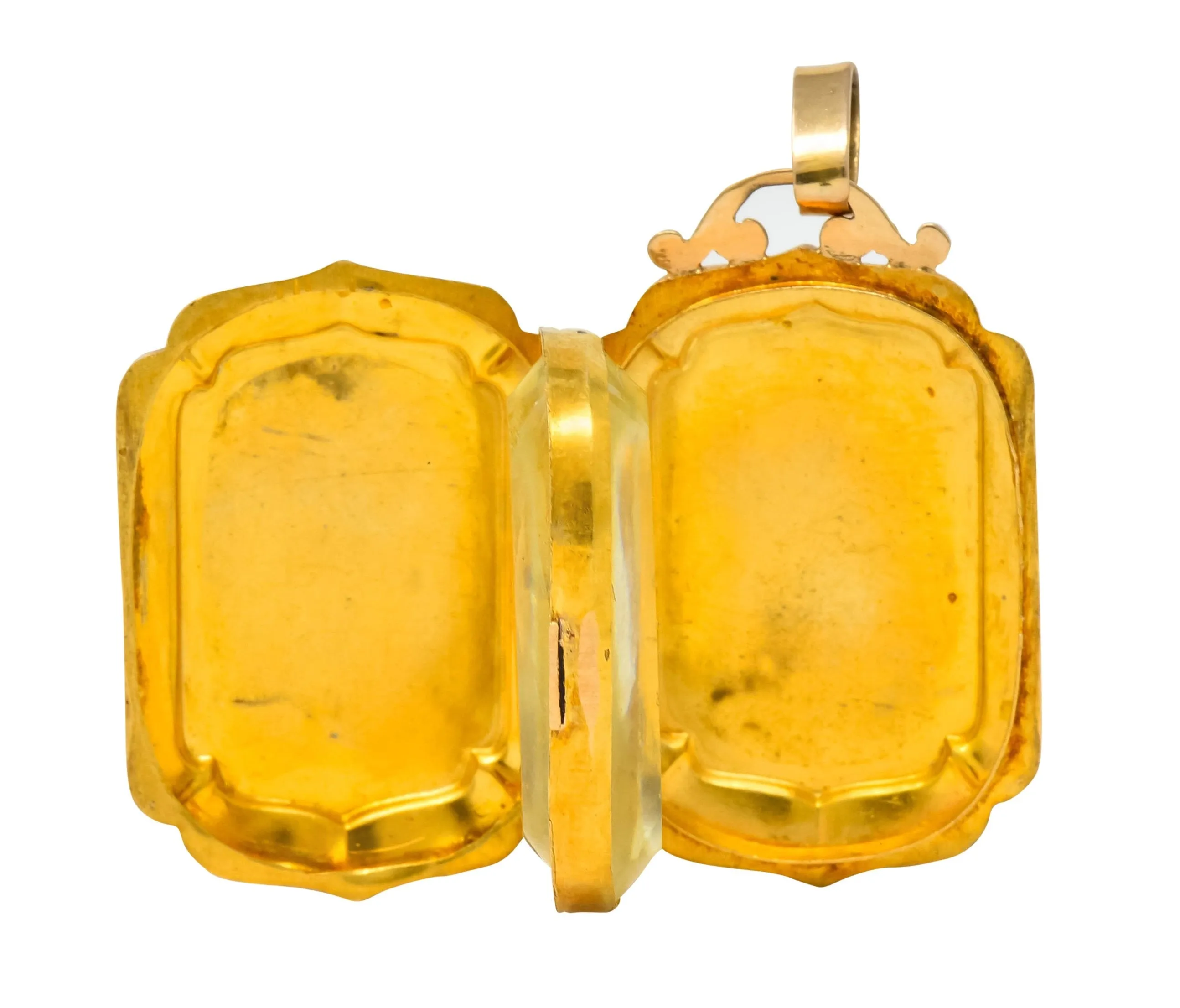 Victorian French Glass 18 Karat Two-Tone Gold Locket Pendant