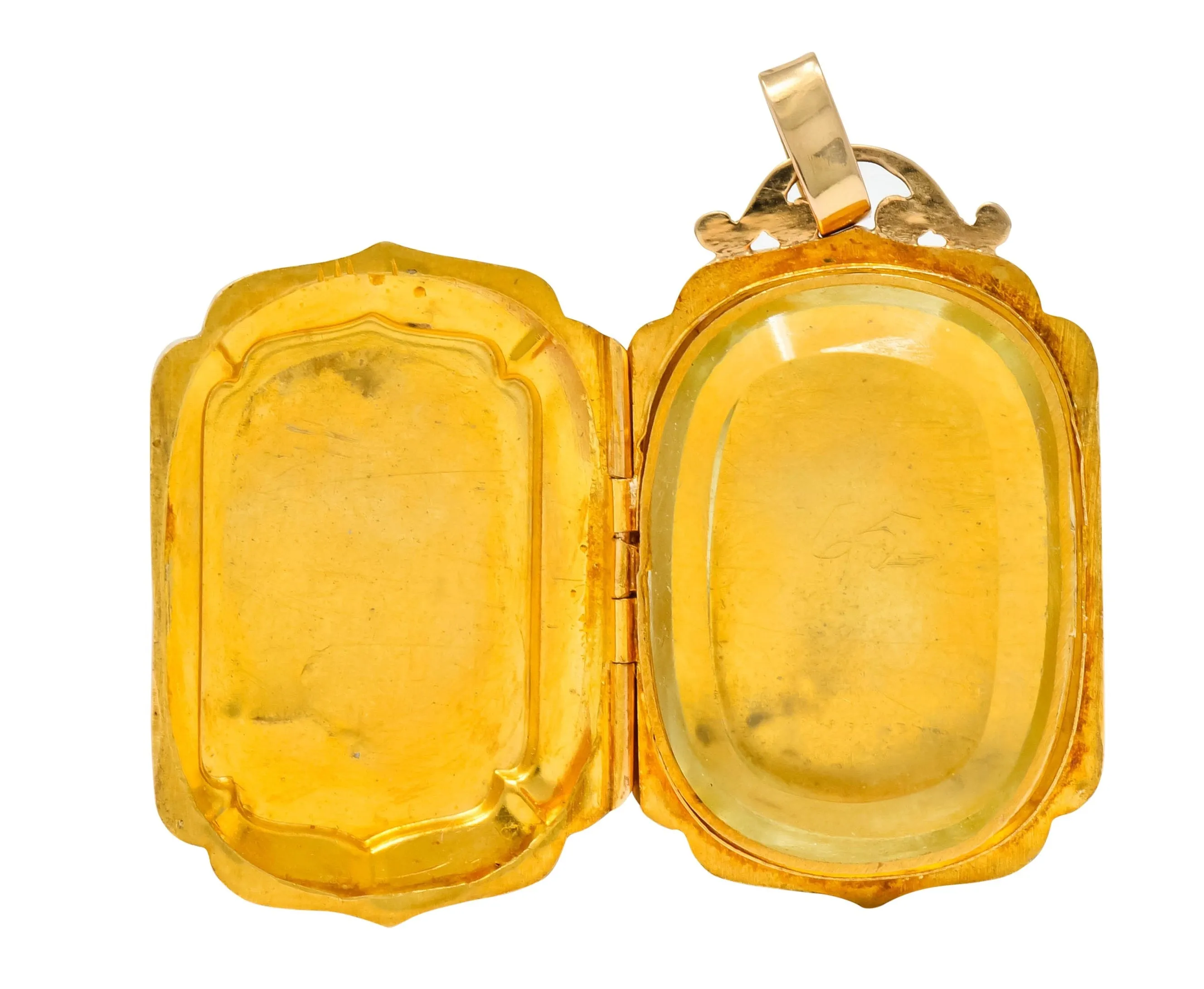 Victorian French Glass 18 Karat Two-Tone Gold Locket Pendant