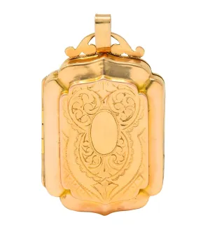 Victorian French Glass 18 Karat Two-Tone Gold Locket Pendant