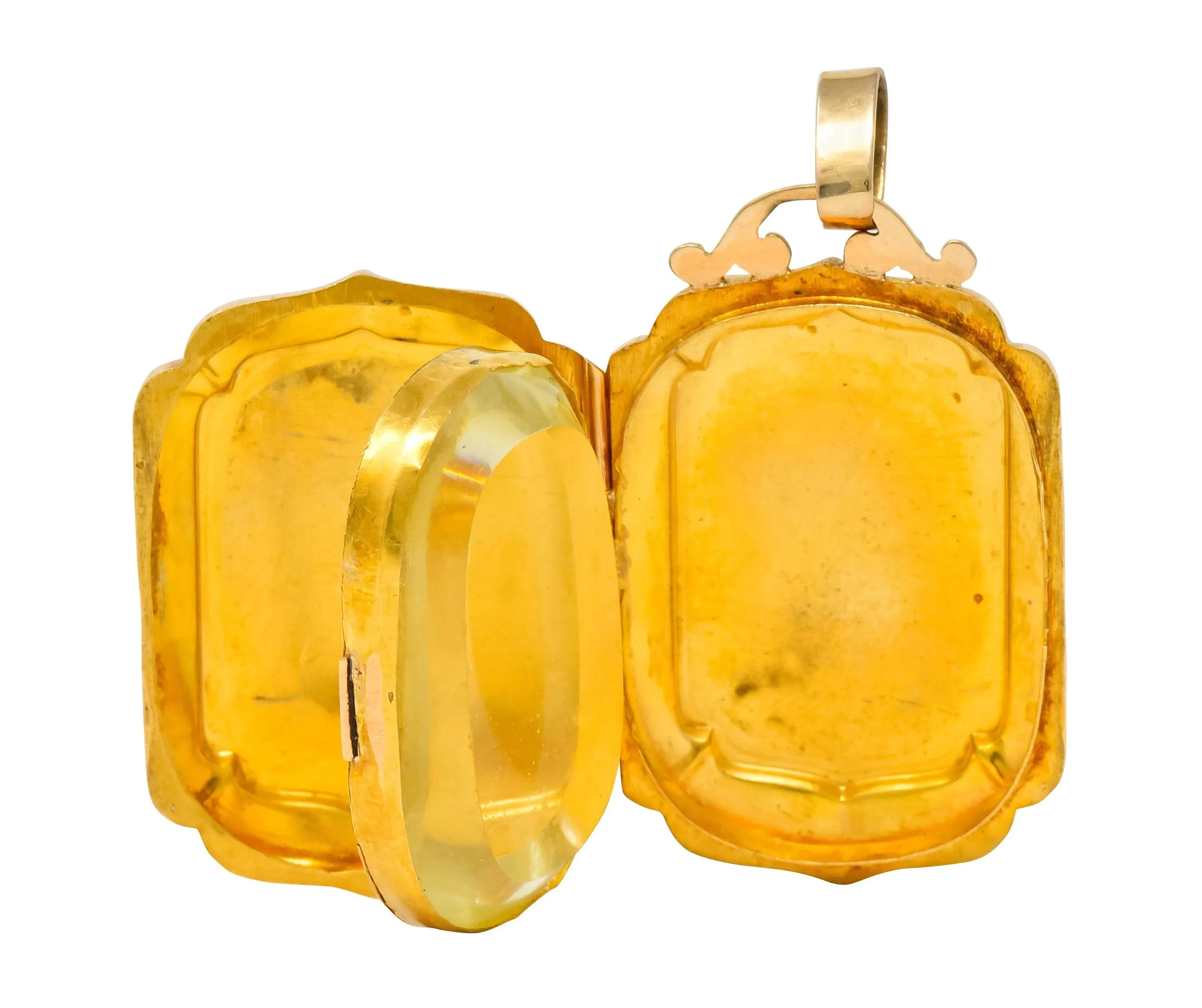 Victorian French Glass 18 Karat Two-Tone Gold Locket Pendant