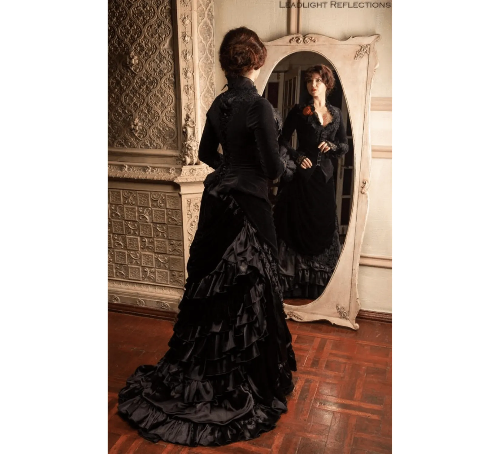 Victorian gothic black taffeta Lucille Sharpe Crimson Peak costume