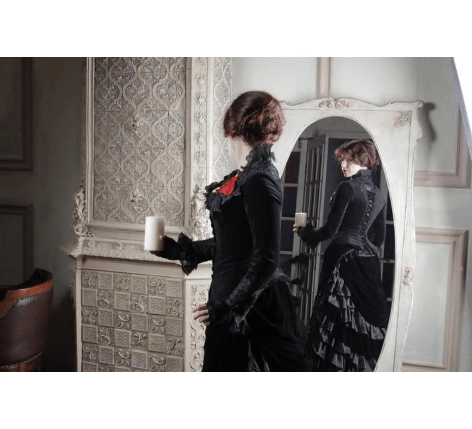 Victorian gothic black taffeta Lucille Sharpe Crimson Peak costume