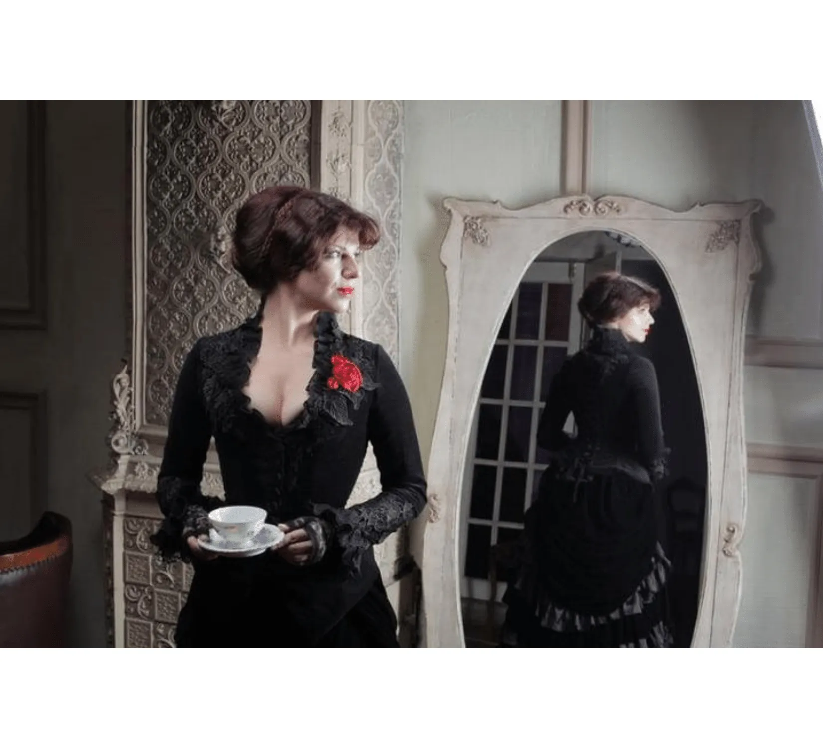 Victorian gothic black taffeta Lucille Sharpe Crimson Peak costume
