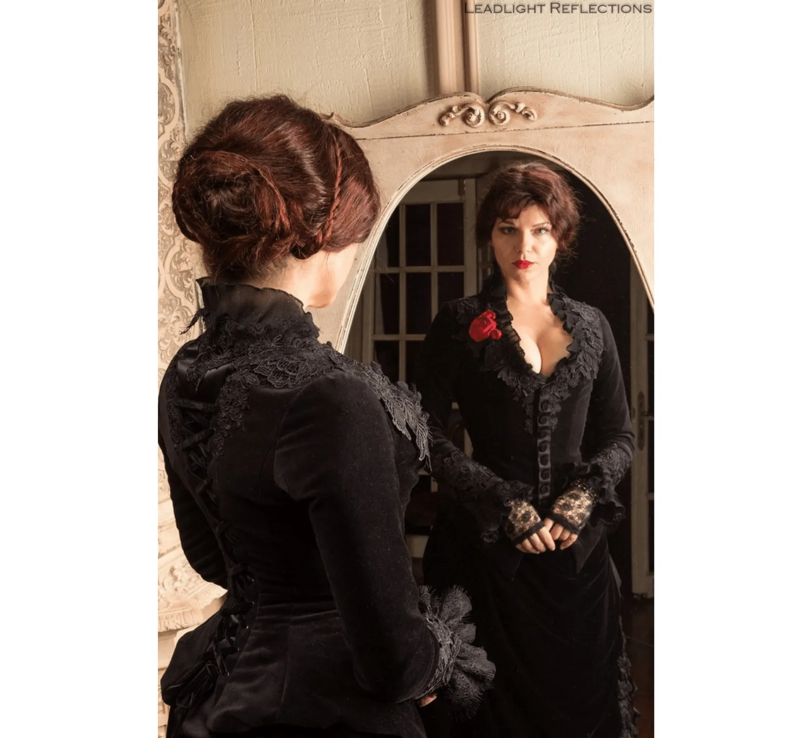 Victorian gothic black taffeta Lucille Sharpe Crimson Peak costume