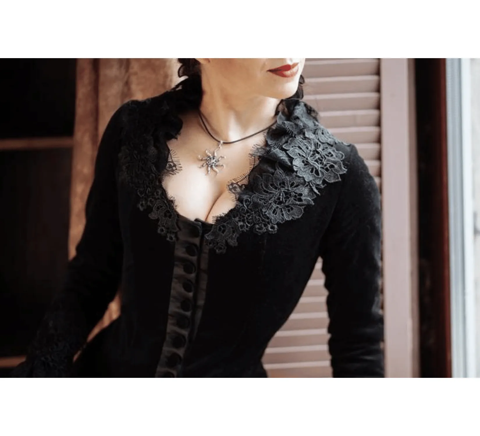 Victorian gothic black taffeta Lucille Sharpe Crimson Peak costume